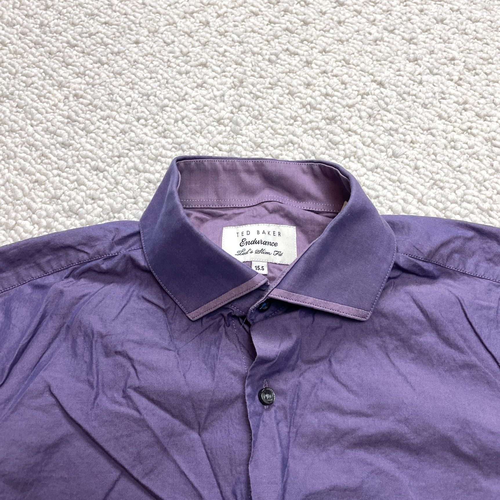 Ted Baker Ted Baker Endurance Dress Shirt Mens 15.5 Purple Slim Fit Long Sleeve Button-Up Collared Knit Cotton Spandex Casual Formal Shirt Men Size US L / EU 52-54 / 3 - 4 Thumbnail