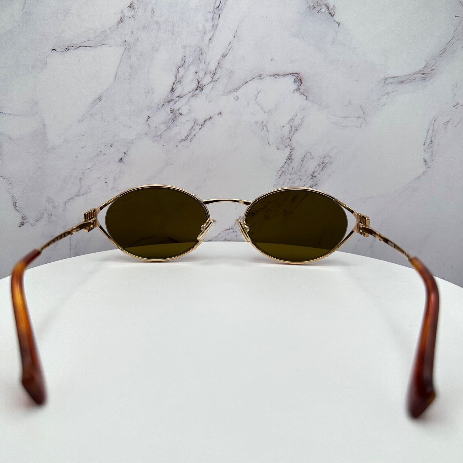 Miu Miu New MIU MIU Sunglasses Gold Oval Skinny Metal Frame Italy Size ONE SIZE - 21 Thumbnail