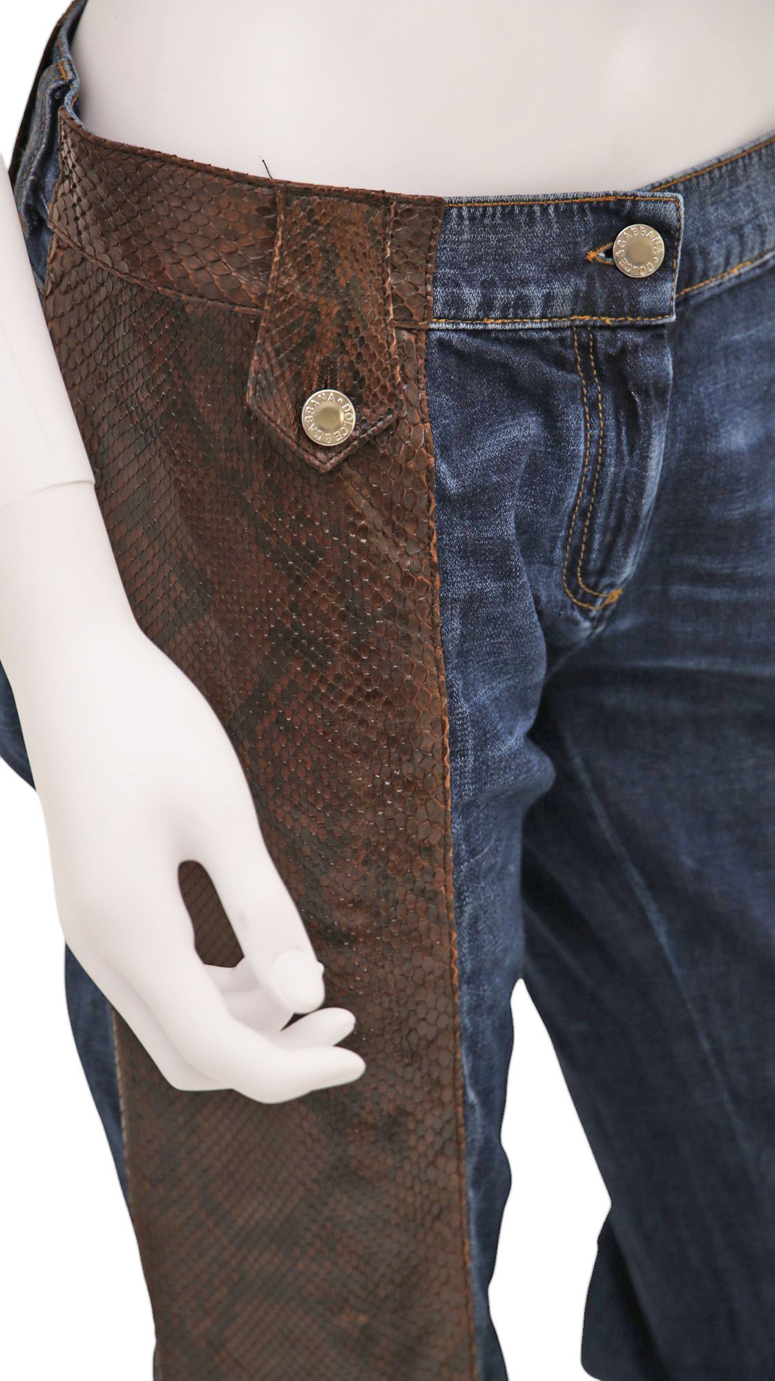 Dolce & Gabbana S/S 2005 Brown Python Leather Blue Jeans Size 28" / US 6 / IT 42 - 8 Thumbnail