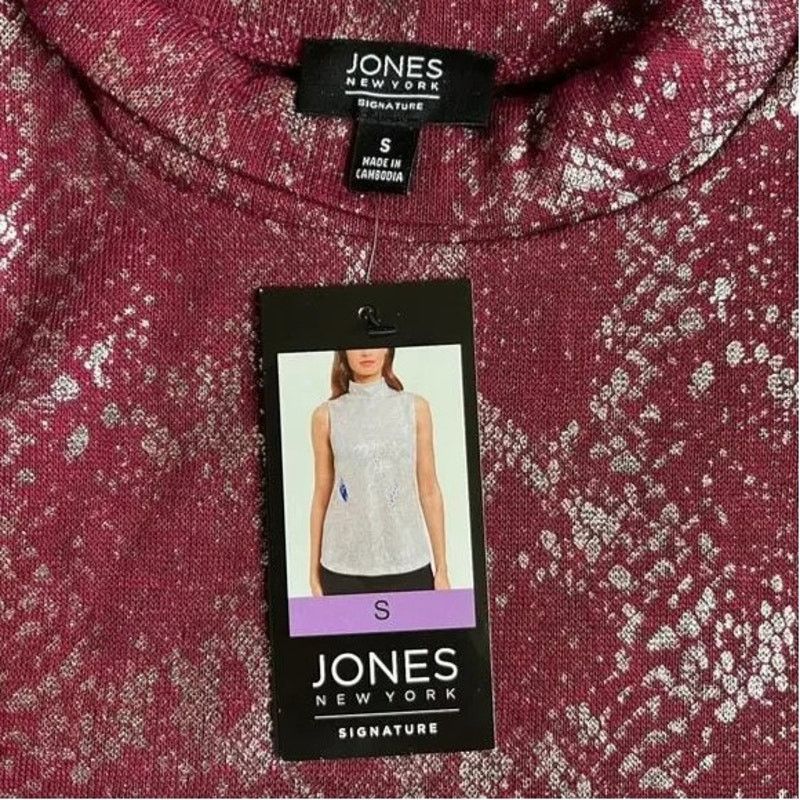 Jones New York Jones New York Mock Neck Red Plum Foil Sleeveless Top, S Size S / US 4 / IT 40 - 3 Thumbnail