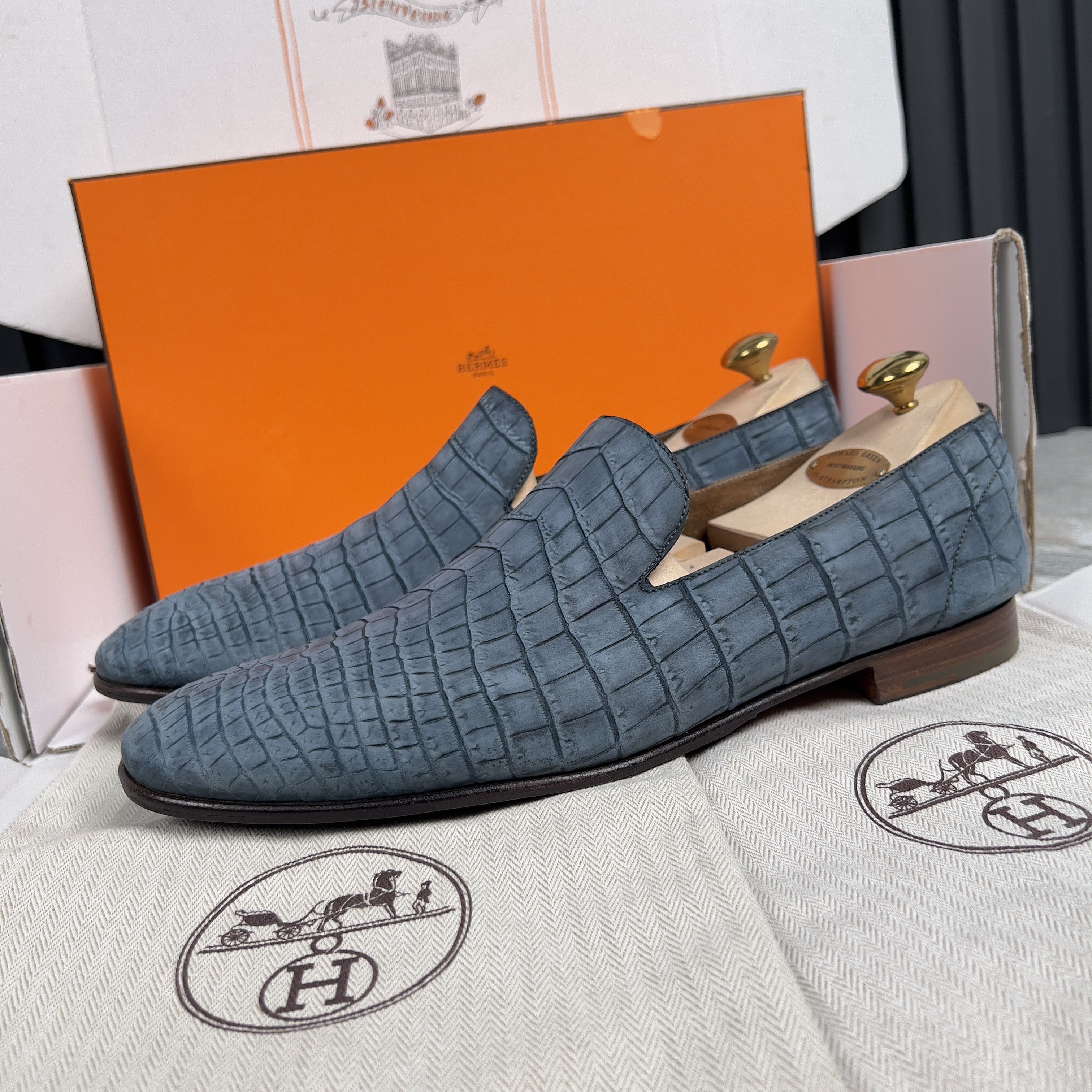 Authentic Hermès Wholecut Loafer Crocodile Alligator Leather