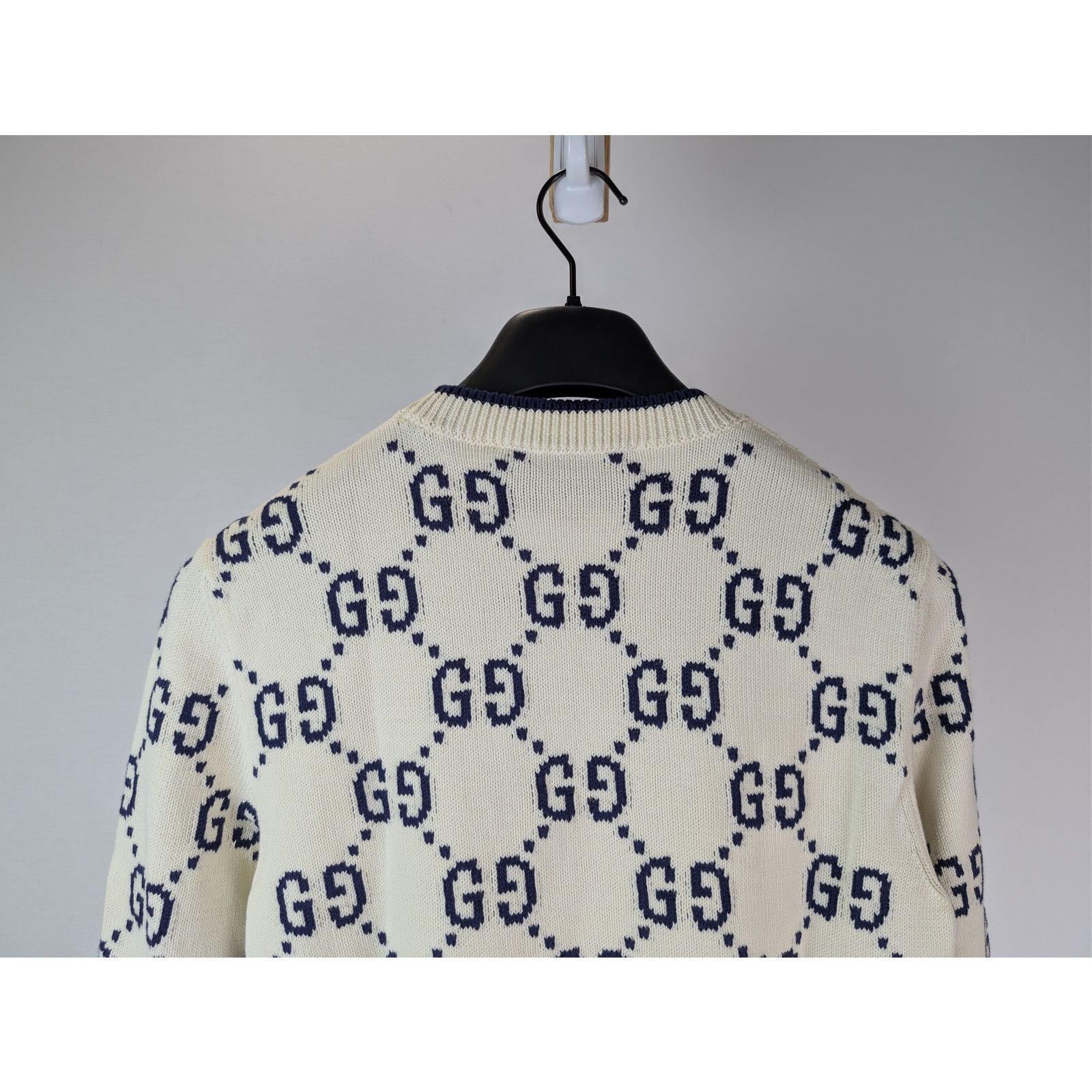 Gucci o1rshd1 GG Cotton Knit Sweater in Ivory / Navy Blue Size US M / EU 48-50 / 2 - 11 Thumbnail