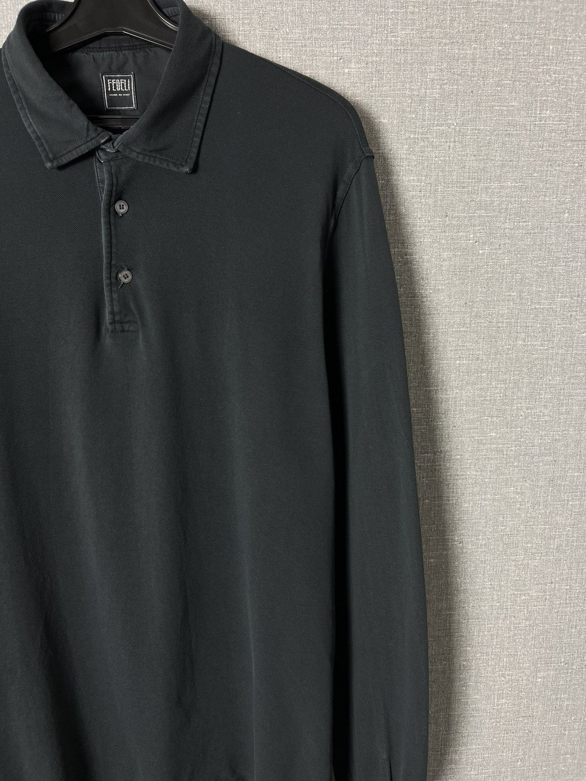 Fedeli Fedeli Dark Grey Luxury Long Sleeve Polo Shirt Size US L / EU 52-54 / 3 - 5 Thumbnail