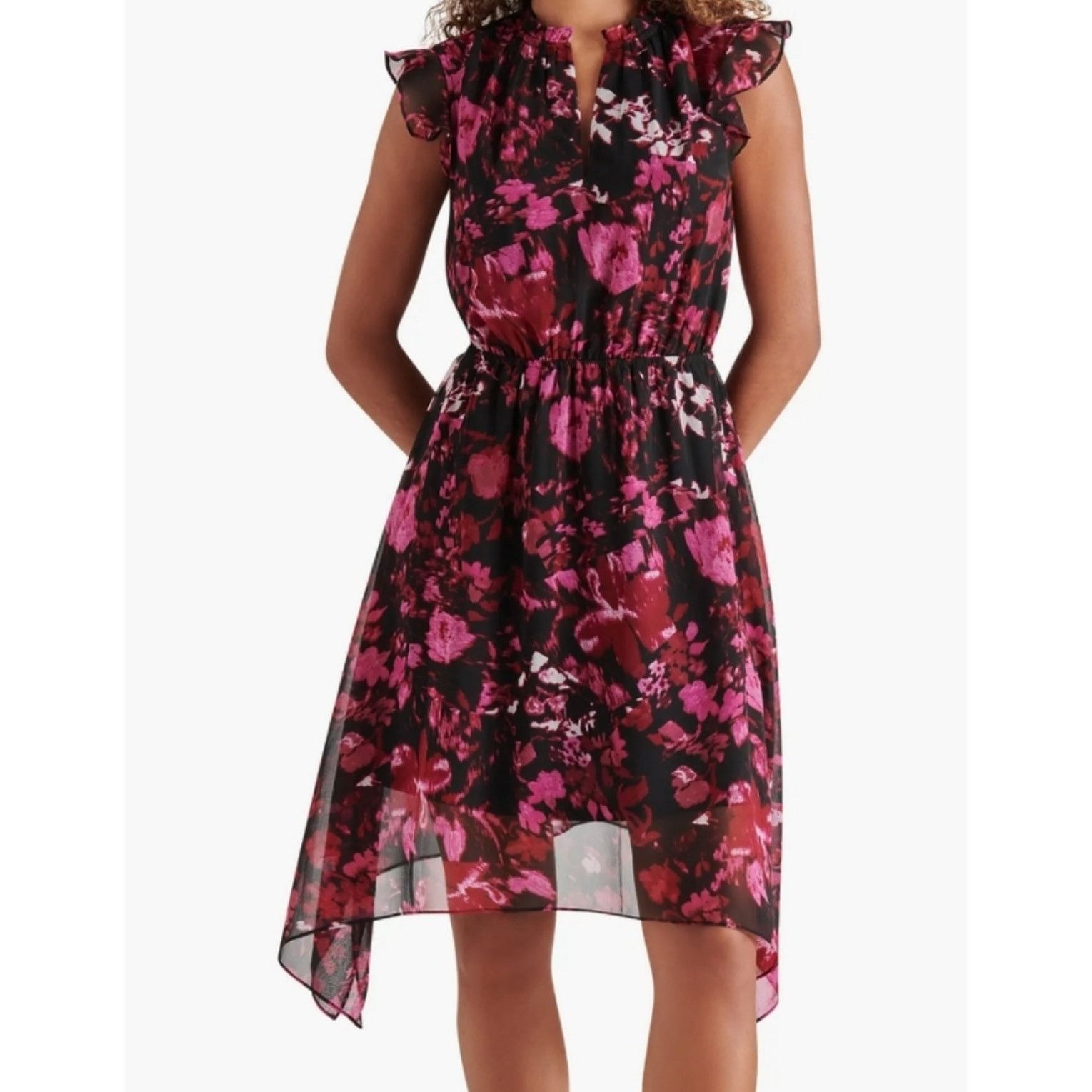 Steve Madden Steve Madden Purple Black Floral HighLow Flutter Dress S NWT Size S / US 4 / IT 40 - 1 Thumbnail