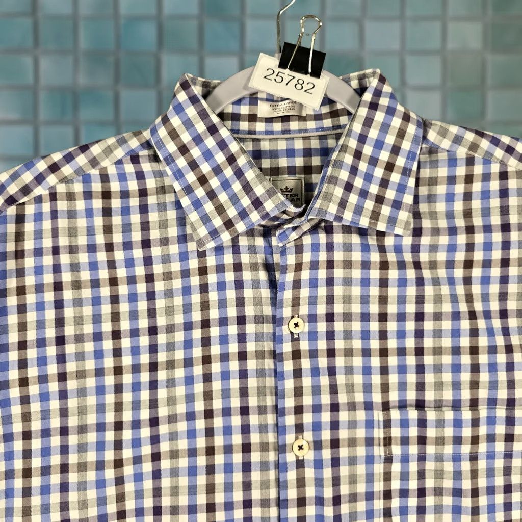 Peter Millar Peter Millar Shirt Mens XL Button-Up Blue Purple Gray Check Gingham Plaid Size US XL / EU 56 / 4 - 1 Thumbnail