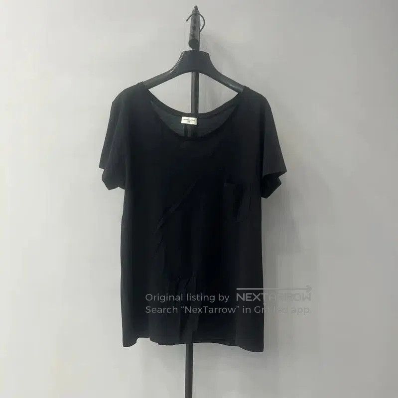 YSL Black Cotton Short Sleeve T-Shirt .