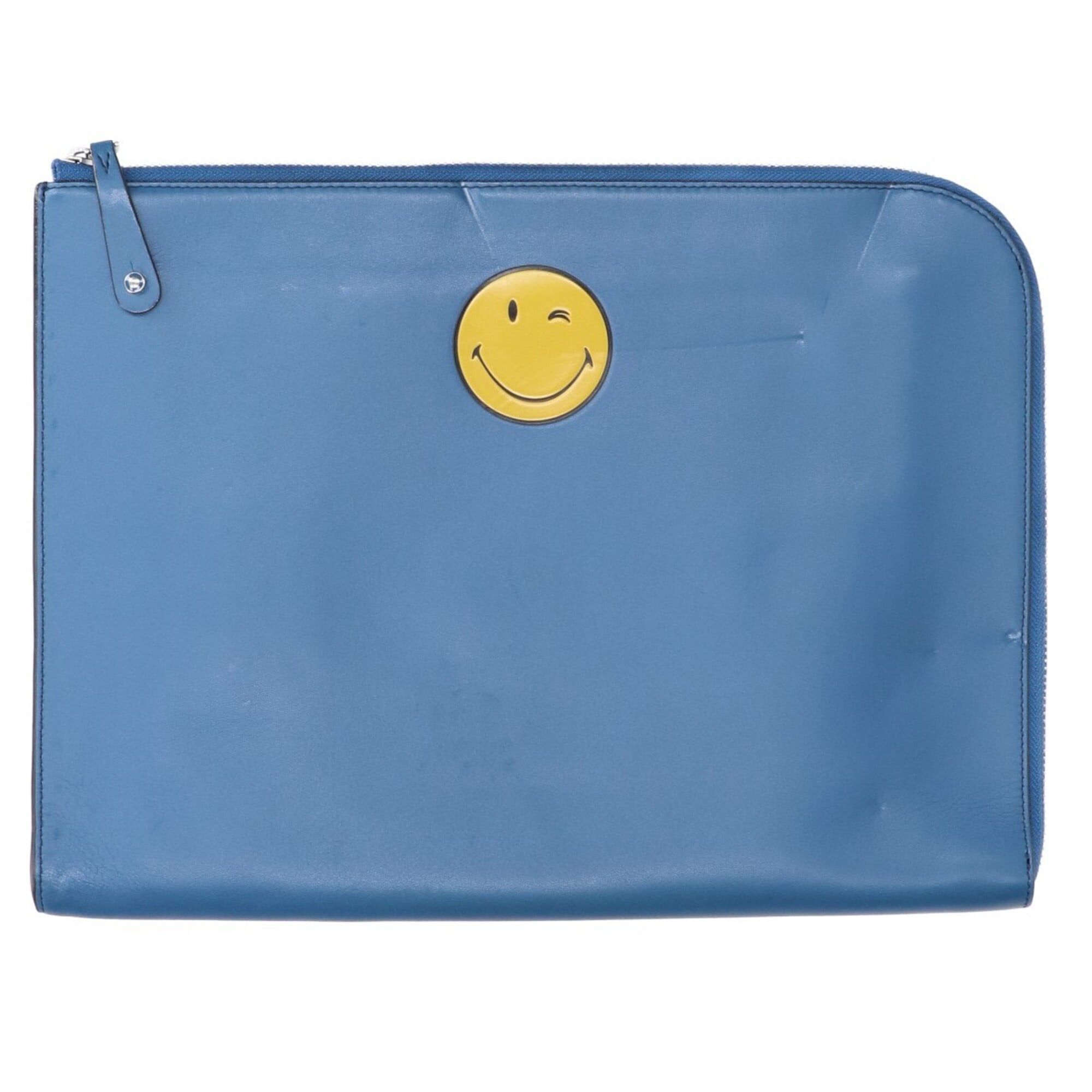 Anya Hindmarch Anya Hindmarch Smile L-shaped zipper leather clutch bag, second blue, for women. Size ONE SIZE - 1 Thumbnail