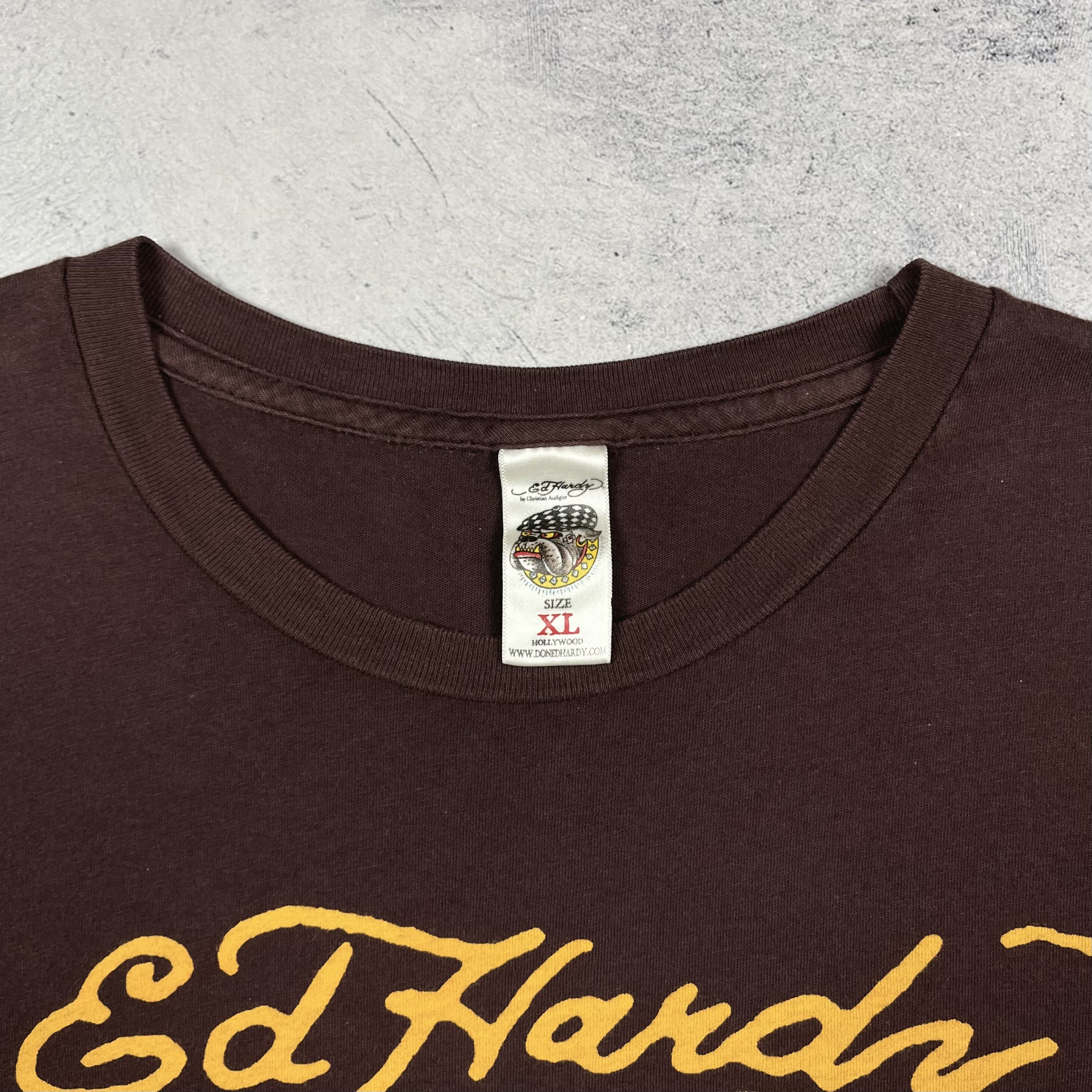 Ed Hardy Vintage Ed Hardy Y2K Skulls Big Logo Brown T Shirt 00’s Size US XL / EU 56 / 4 - 6 Thumbnail