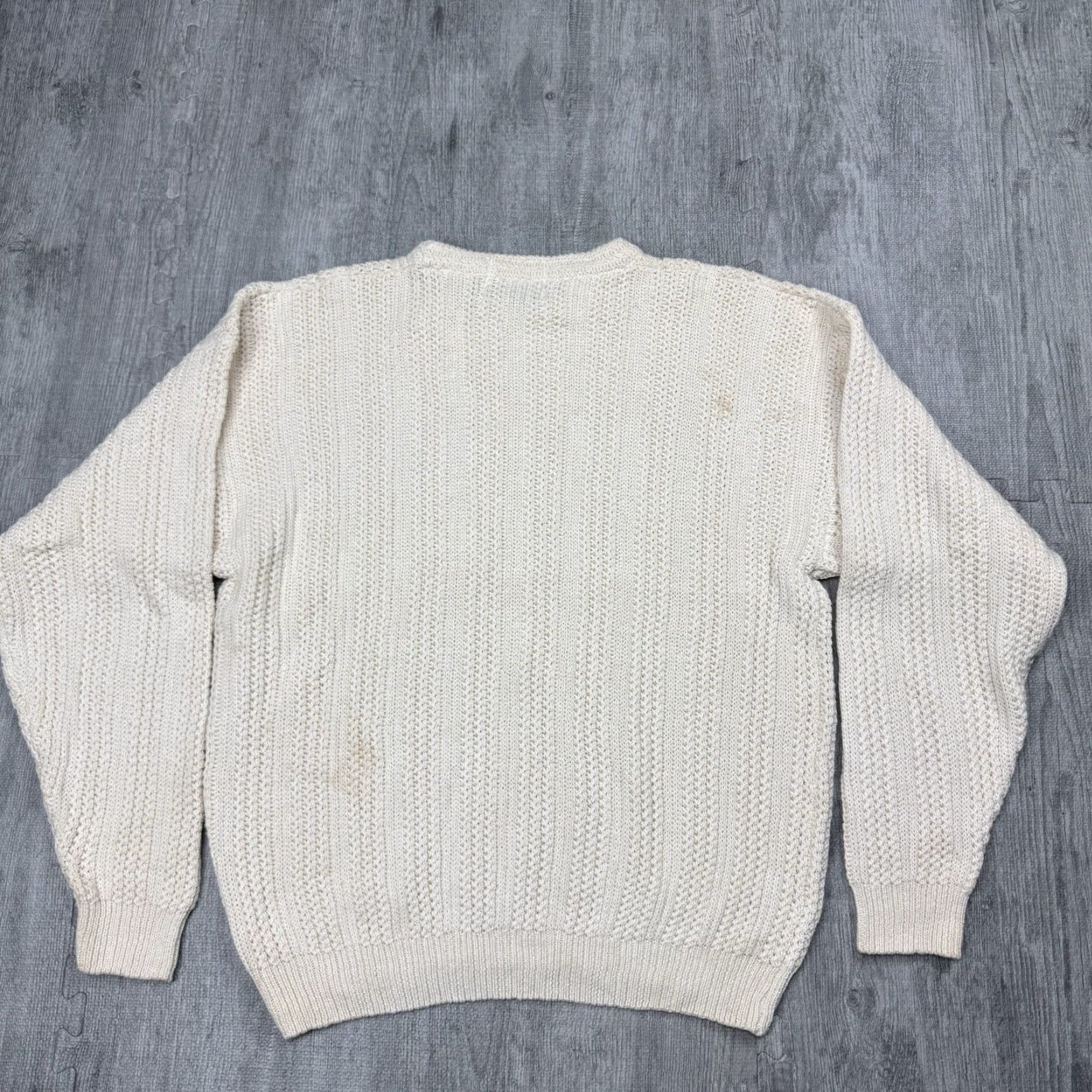 VINTAGE Duplex Designs Knit Sweater Pullover Crew Neck Men’s Size XL Ivory Cable-Knit 90s