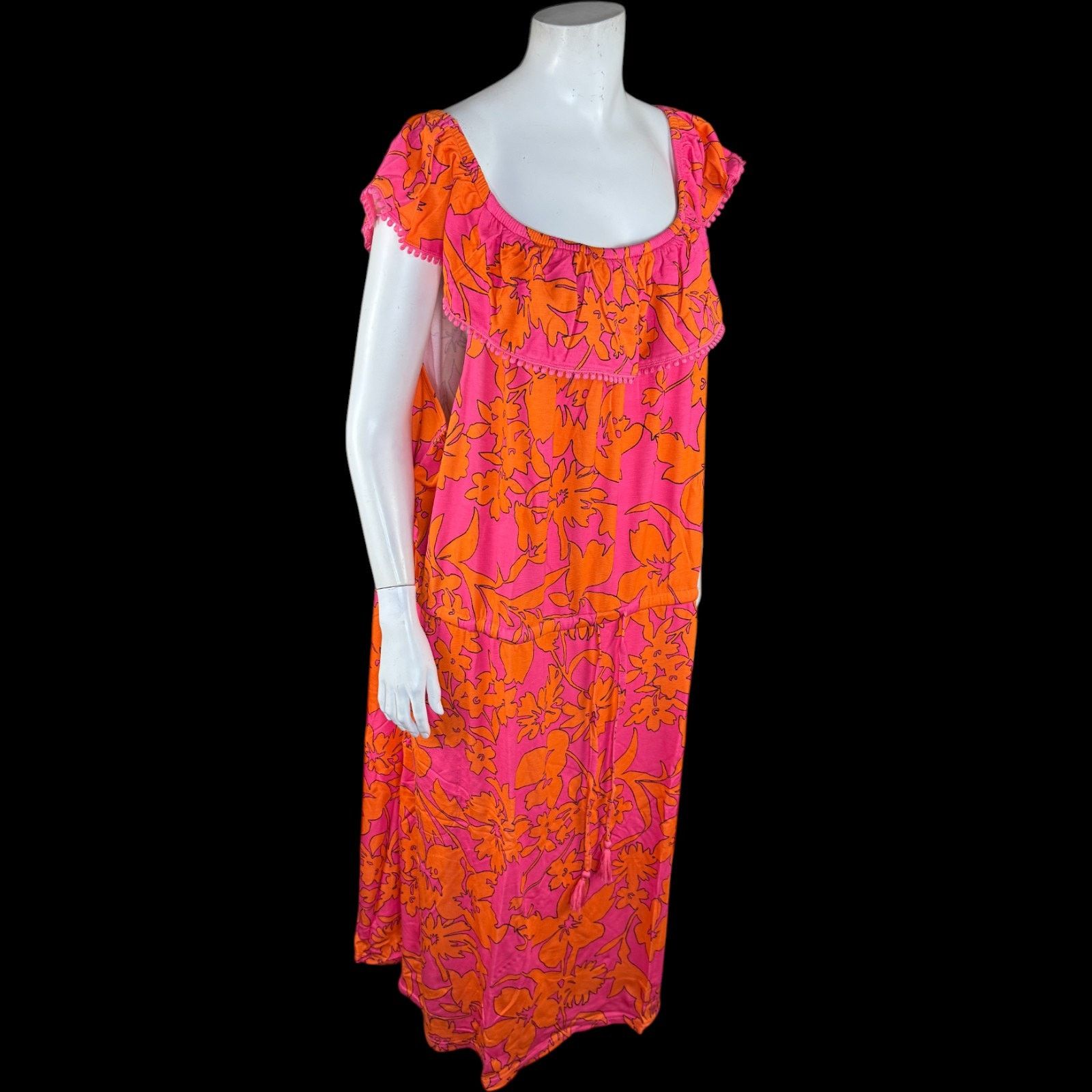 Isaac Mizrahi Isaac Mizrahi Live! Printed Off the Shoulder Dress Pink 2X Size XXL / US 16-18 / IT 52-54 - 2 Thumbnail