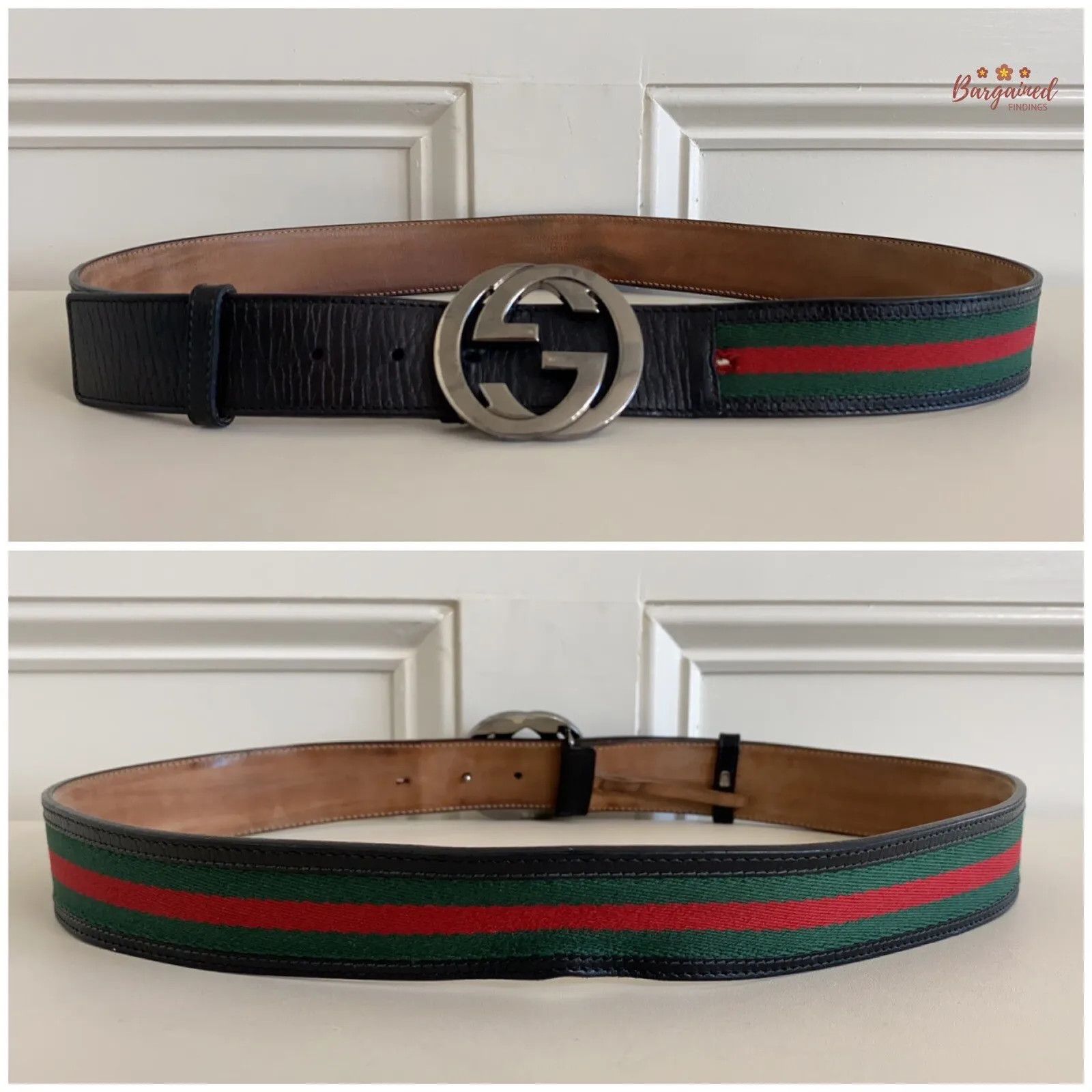 Gucci Gucci Web GreenRed Canvas Silver Interlocking G Buckle Belt Size 36 - 1 Thumbnail