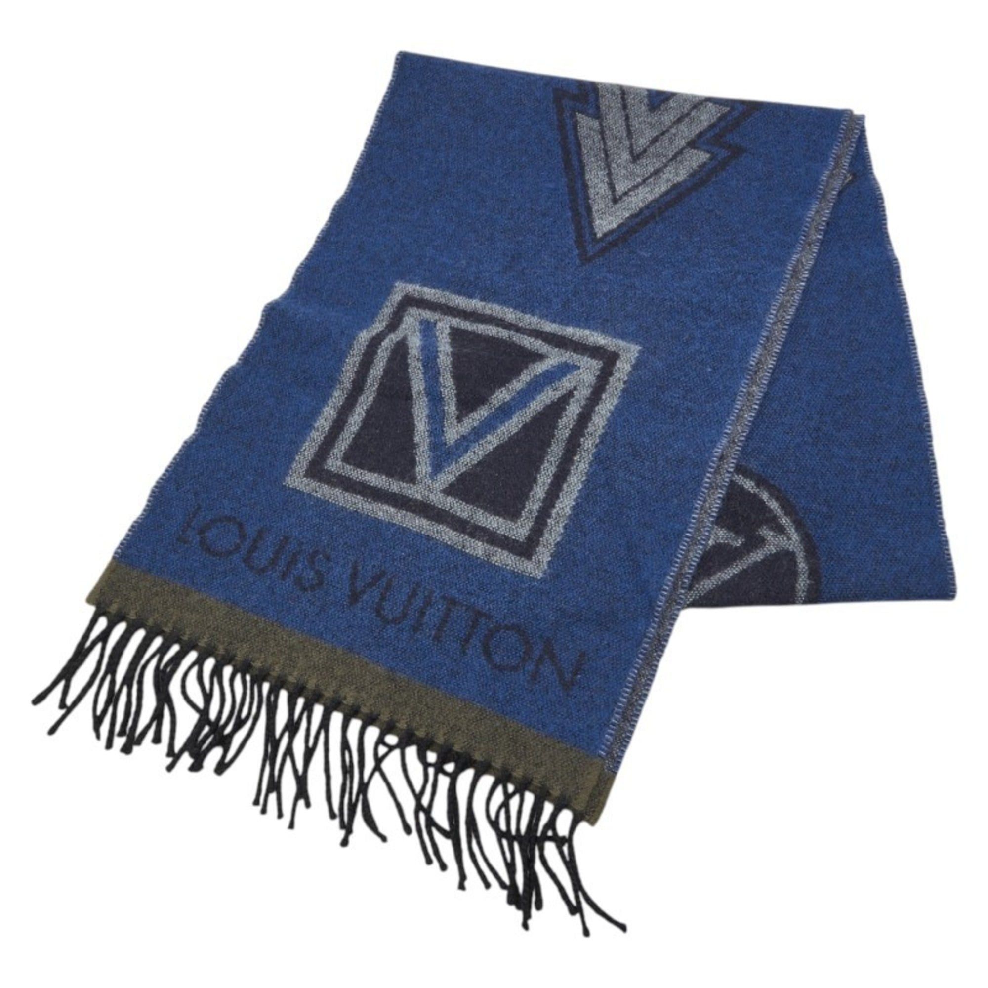 Louis Vuitton Louis Vuitton Echarpe LV Sticker Scarf M70039 Blue Multicolor Wool Cashmere Women's LOUIS VUITTON Size ONE SIZE - 1 Thumbnail