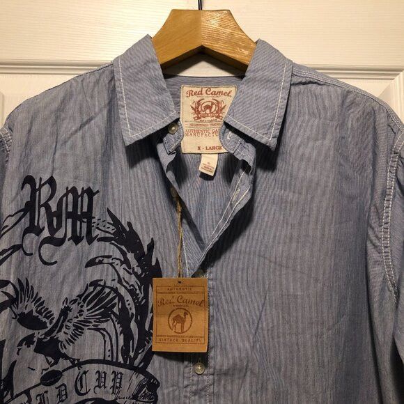 Other Red camel men's new blue cotton casual shirt size: XL Size US XL / EU 56 / 4 - 2 Thumbnail