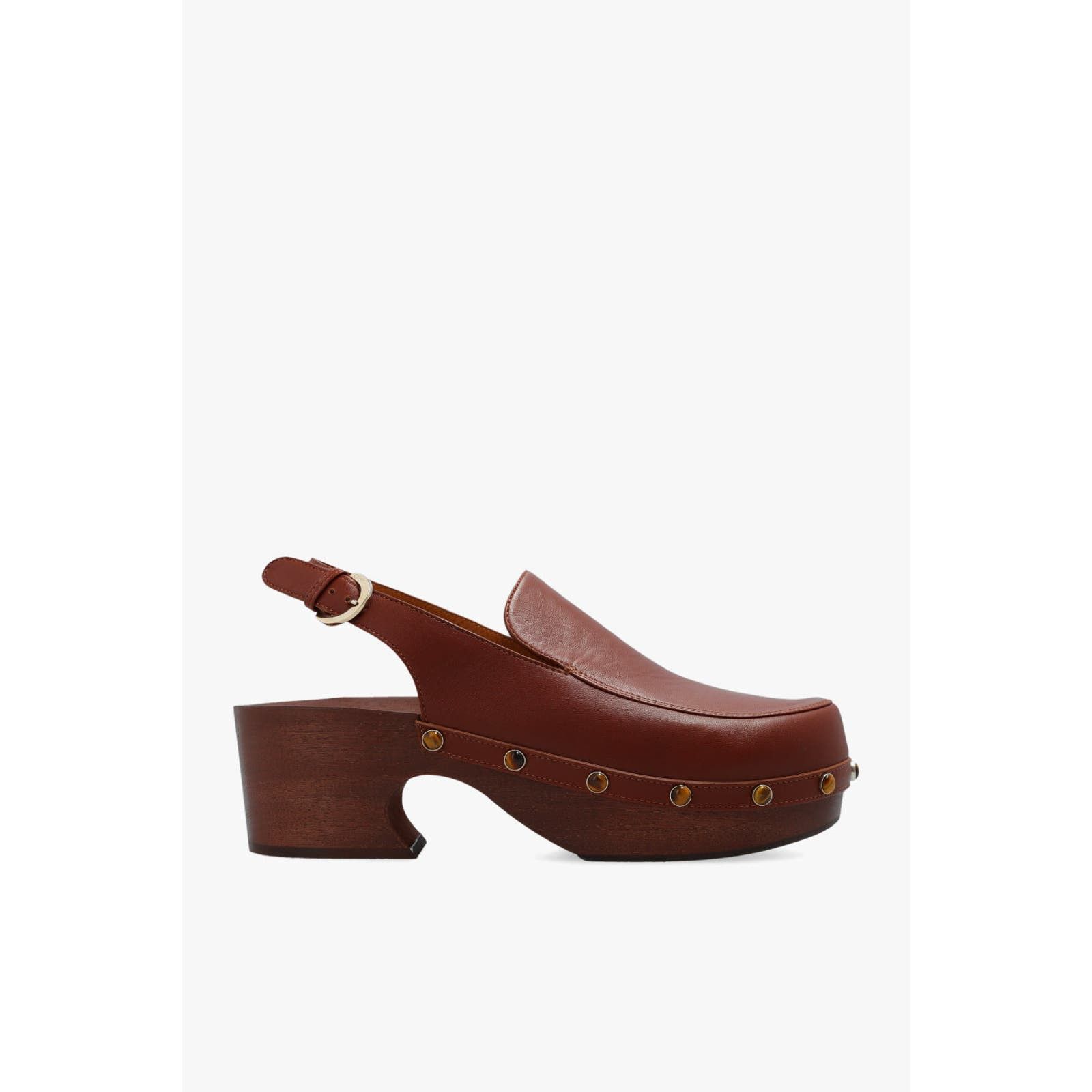 image of Chloe Aurna Slingback Clog Shoes In Brown W/ Wood Structure, Women's (Size 11)