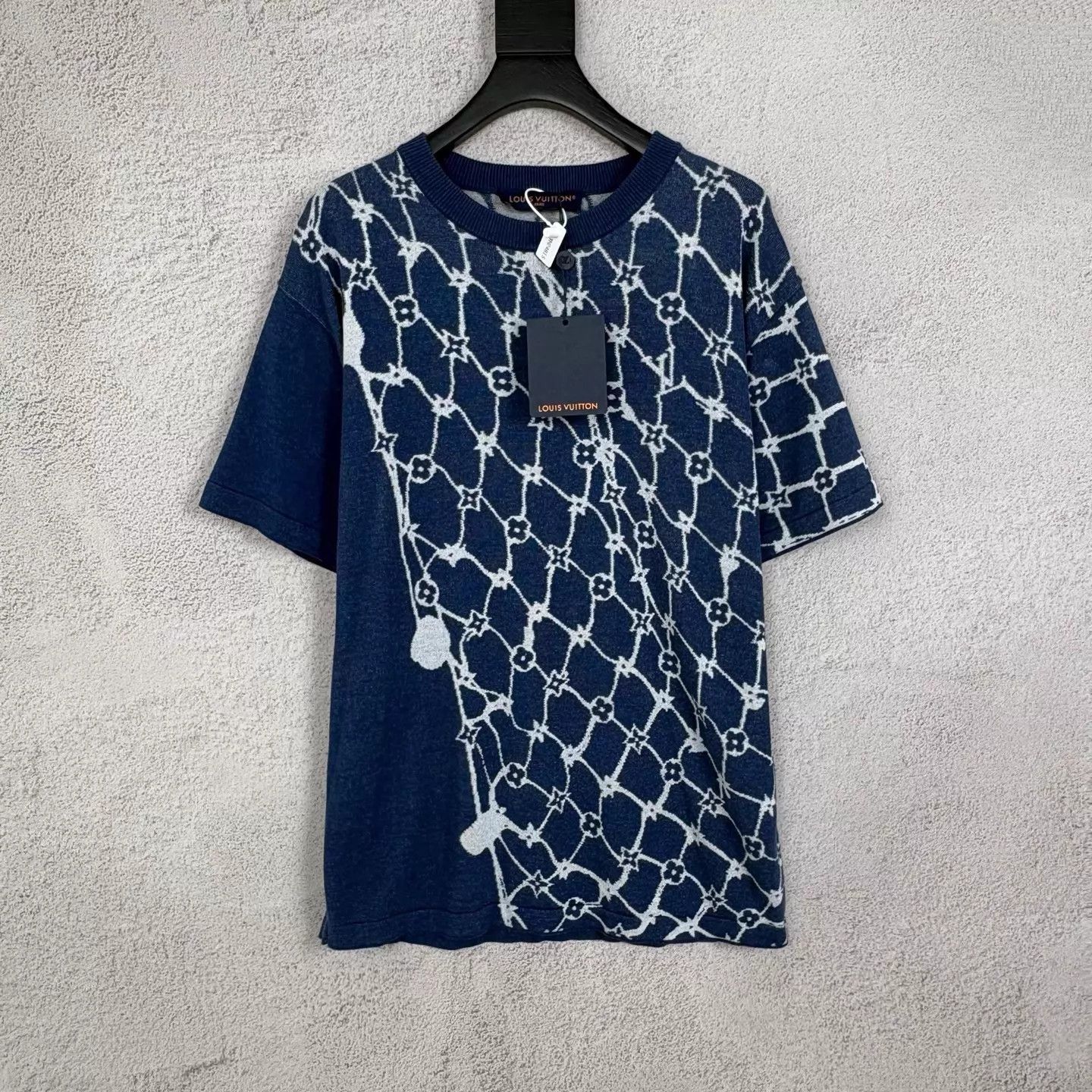 Louis Vuitton LV Navy Blue Fishing Net Allover Knit Short Sleeve M Size M / US 6-8 / IT 42-44 - 1 Thumbnail