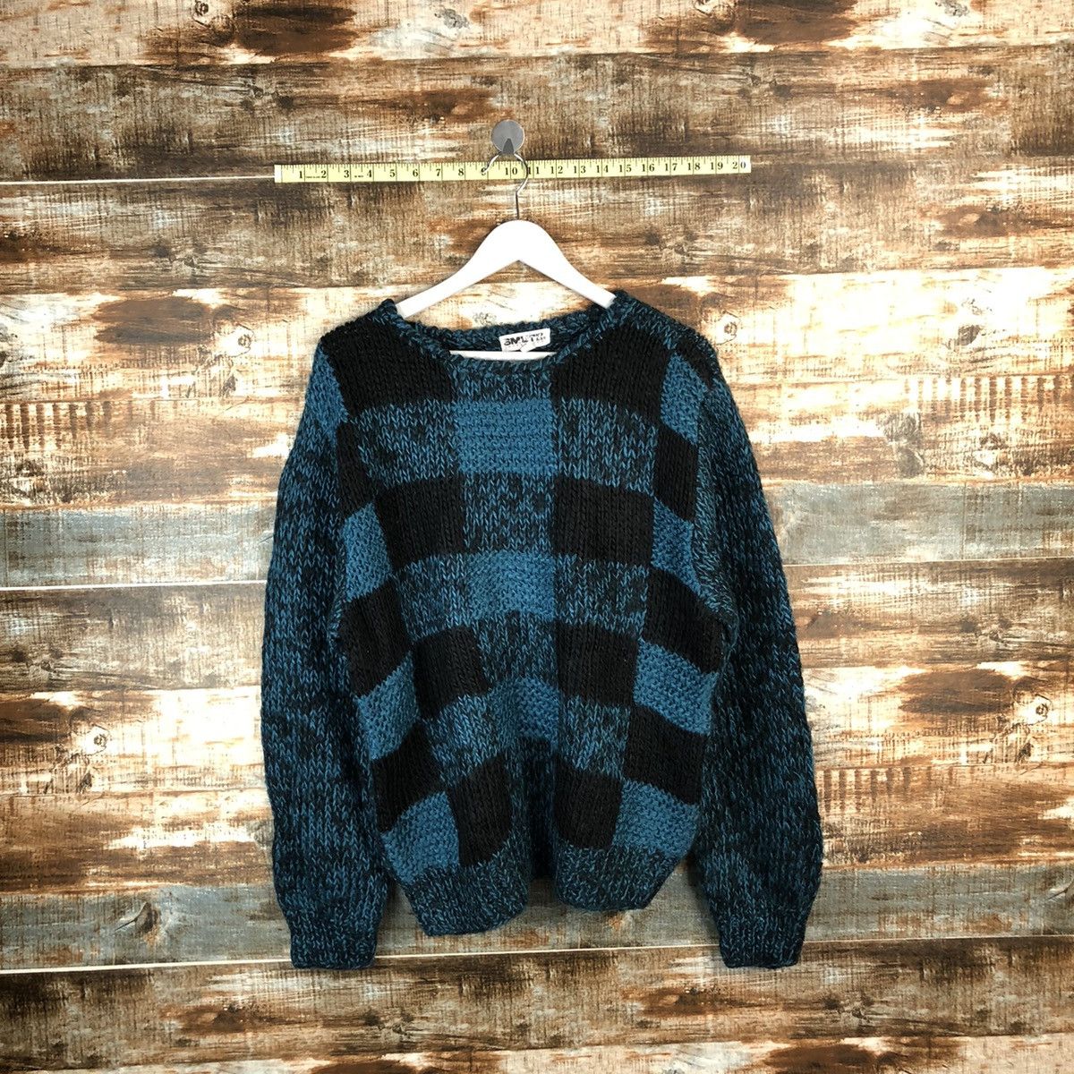 Vintage Smotz Blue Checkred handknit Knitwear #A1375 Size US L / EU 52-54 / 3 - 1 Thumbnail