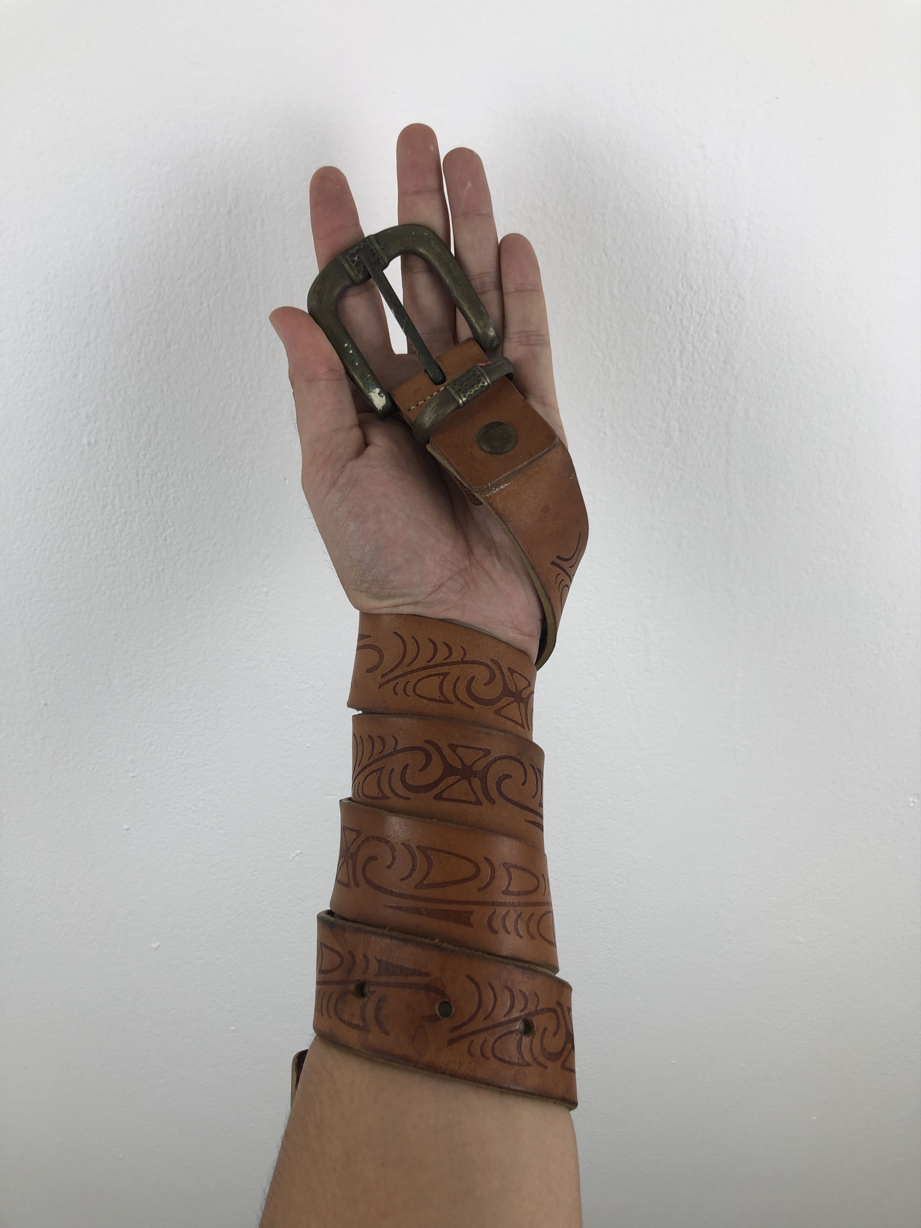 Genuine Leather × Vintage Vintage Handmade Leather Belt B0038 Size ONE SIZE - 1 Thumbnail