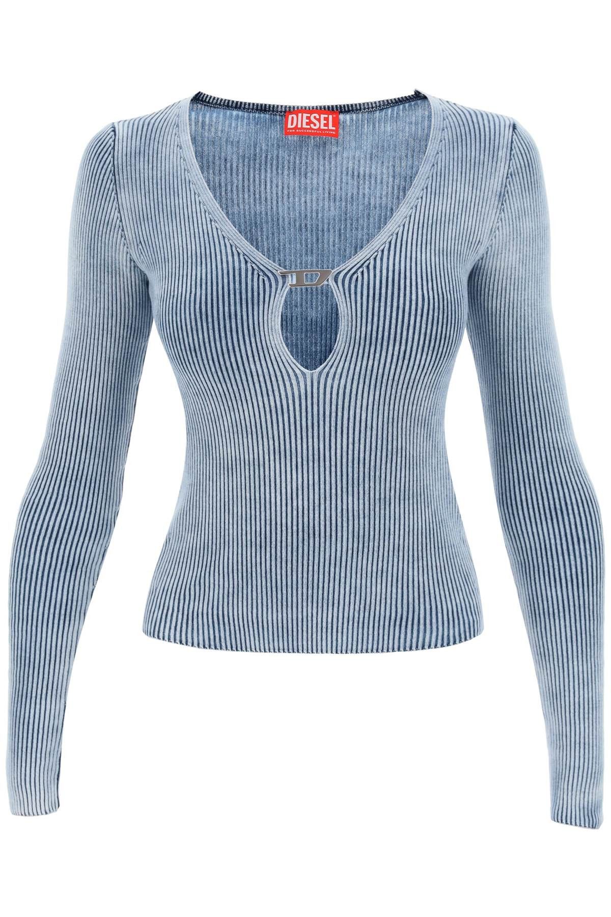 image of Diesel M-Teri Ribbed Sweater With Logo Plaque in Denim, Women's (Size Small)