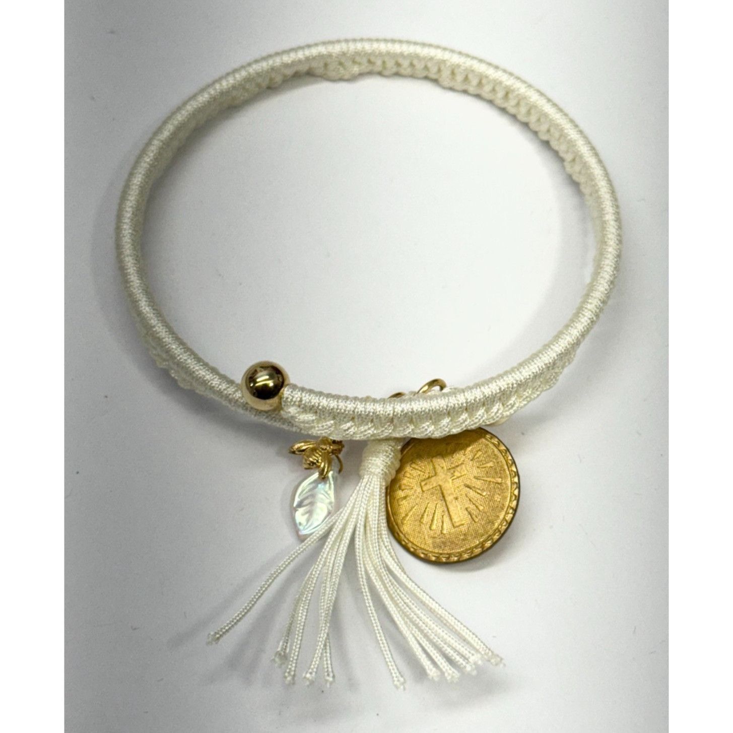 Vintage Vintage white cross glass leaf charm tassel bracelet bangle Size ONE SIZE - 1 Thumbnail