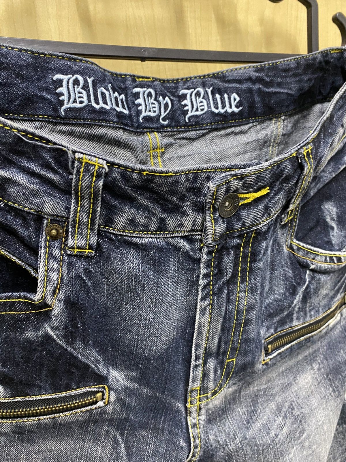 Japanese Brand Blow By Blue Acid Wash Denim Flare Jeans Size US 34 / EU 50 - 7 Thumbnail