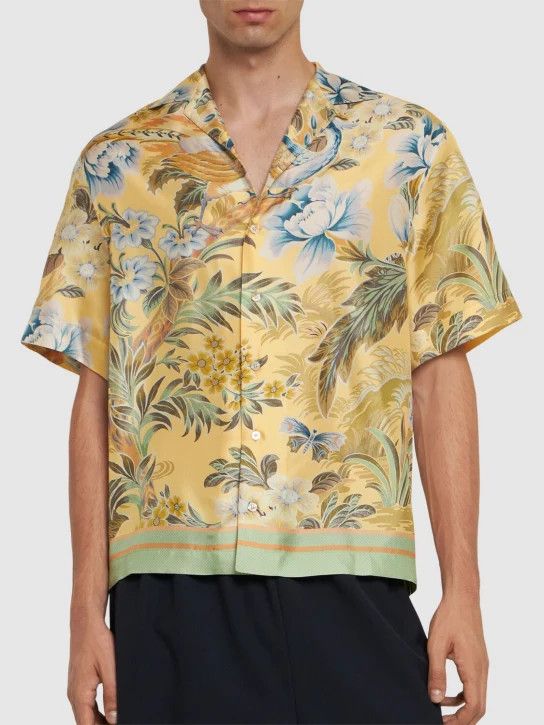 Etro o1lsvrm0425 Printed Silk Short Sleeve Shirt in Yellow Size US M / EU 48-50 / 2 - 3 Thumbnail