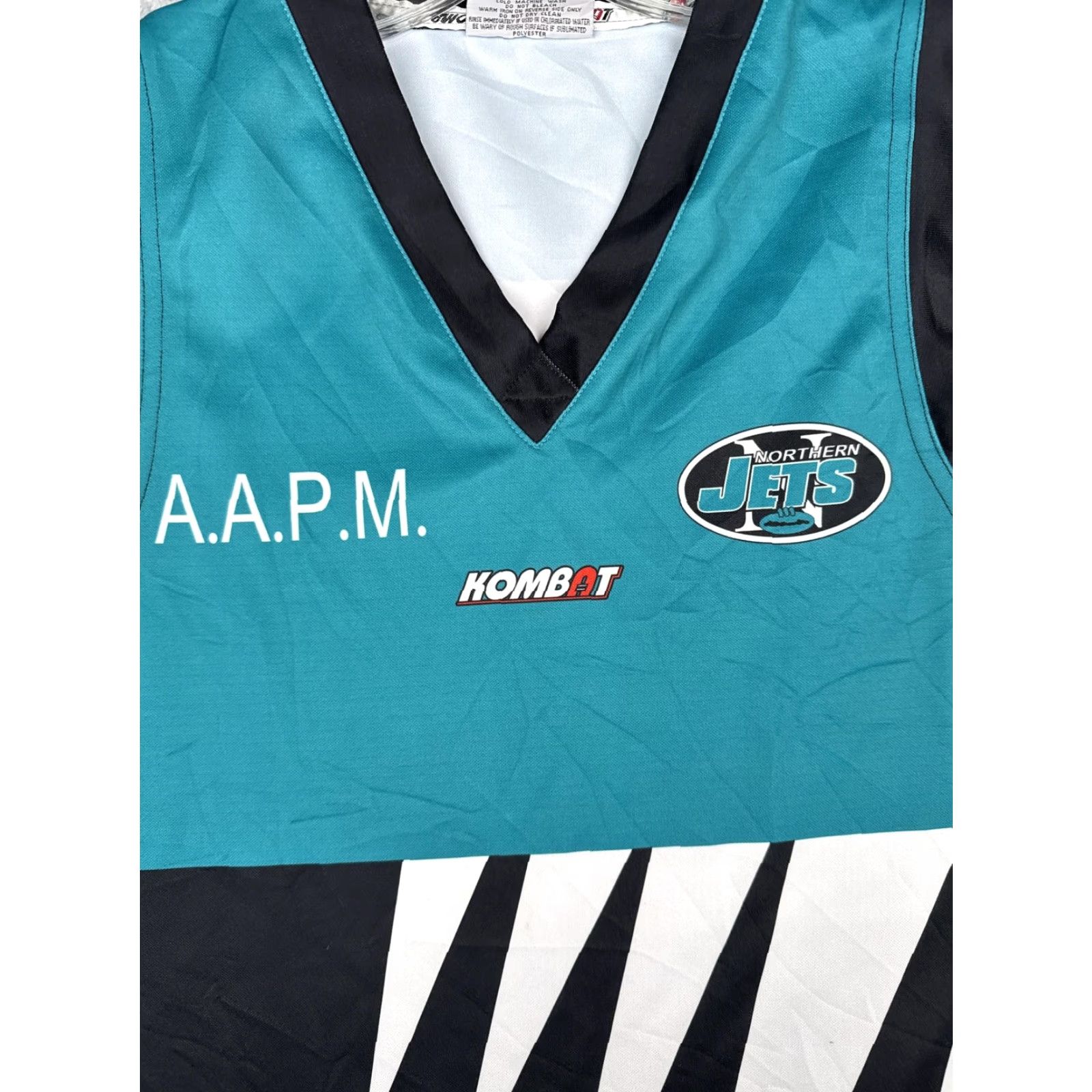 Vintage Kombat Northern Jets Jersey Mens M Sleeveless Teal Black 18 AFL V-Neck Tank Shirt Sports Graphic Print Lightweight Breathable Size US M / EU 48-50 / 2 - 6 Thumbnail