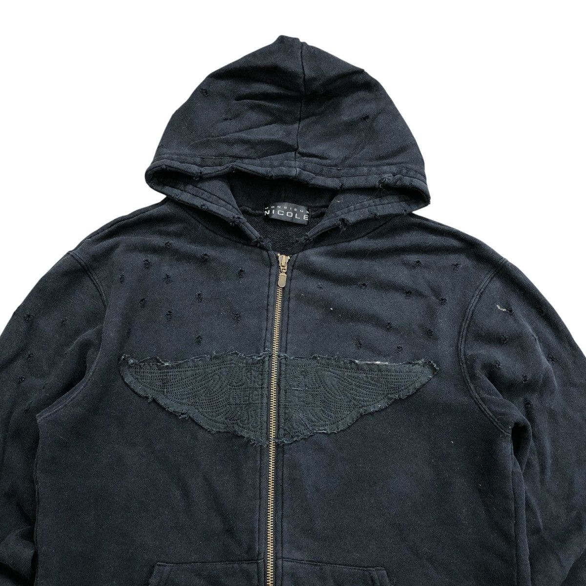 If Six Was Nine × Le Grande Bleu (L.G.B.) × Nicole Club Vintage Nicole Monsieur Embroidered Distressed Zip Hoodie Size US M / EU 48-50 / 2 - 3 Thumbnail