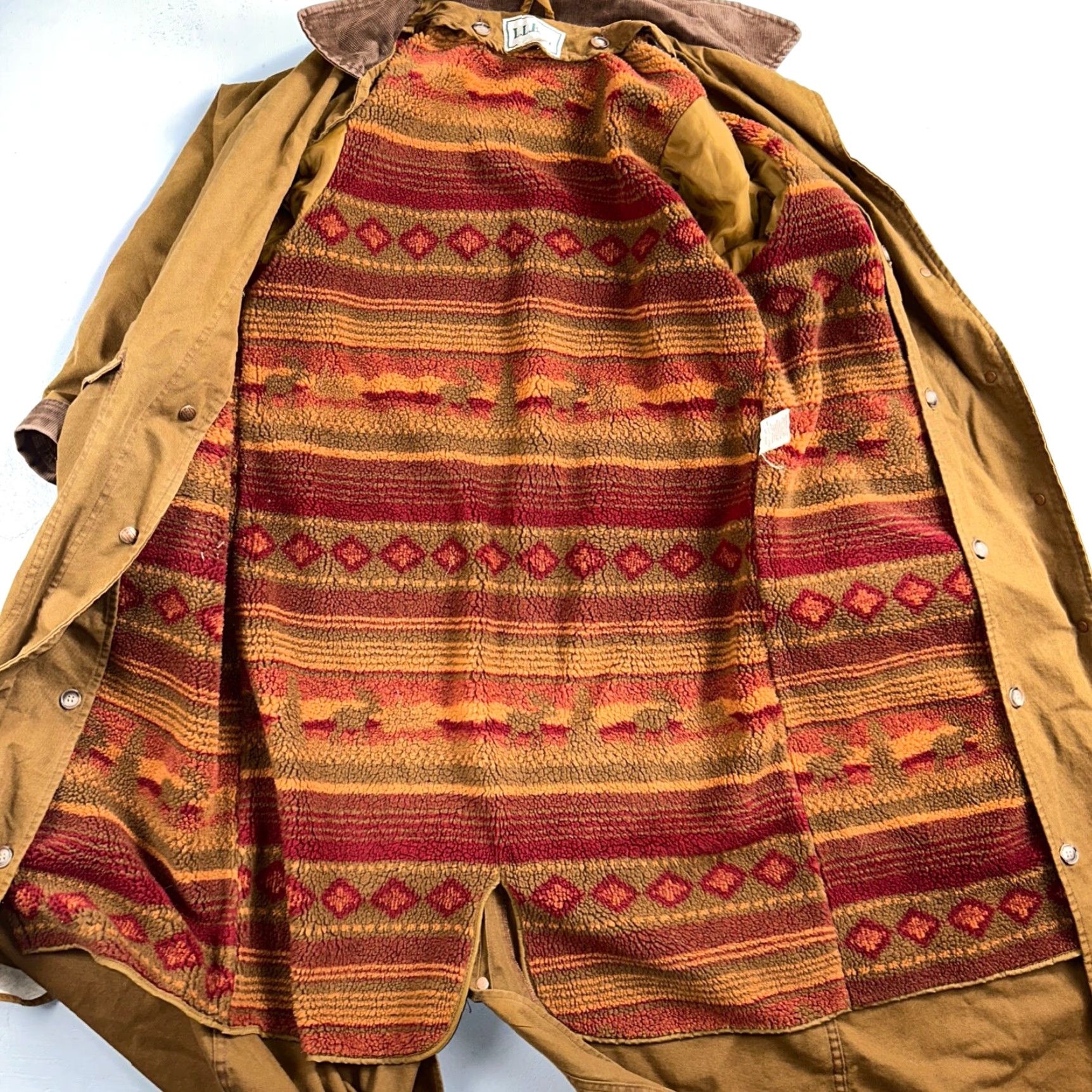 Vintage VINTAGE L.L. Bean Aztec Canvas Coat Womens M Beige Lined Removable Lining Pockets Button Long Size M / US 6-8 / IT 42-44 - 3 Thumbnail