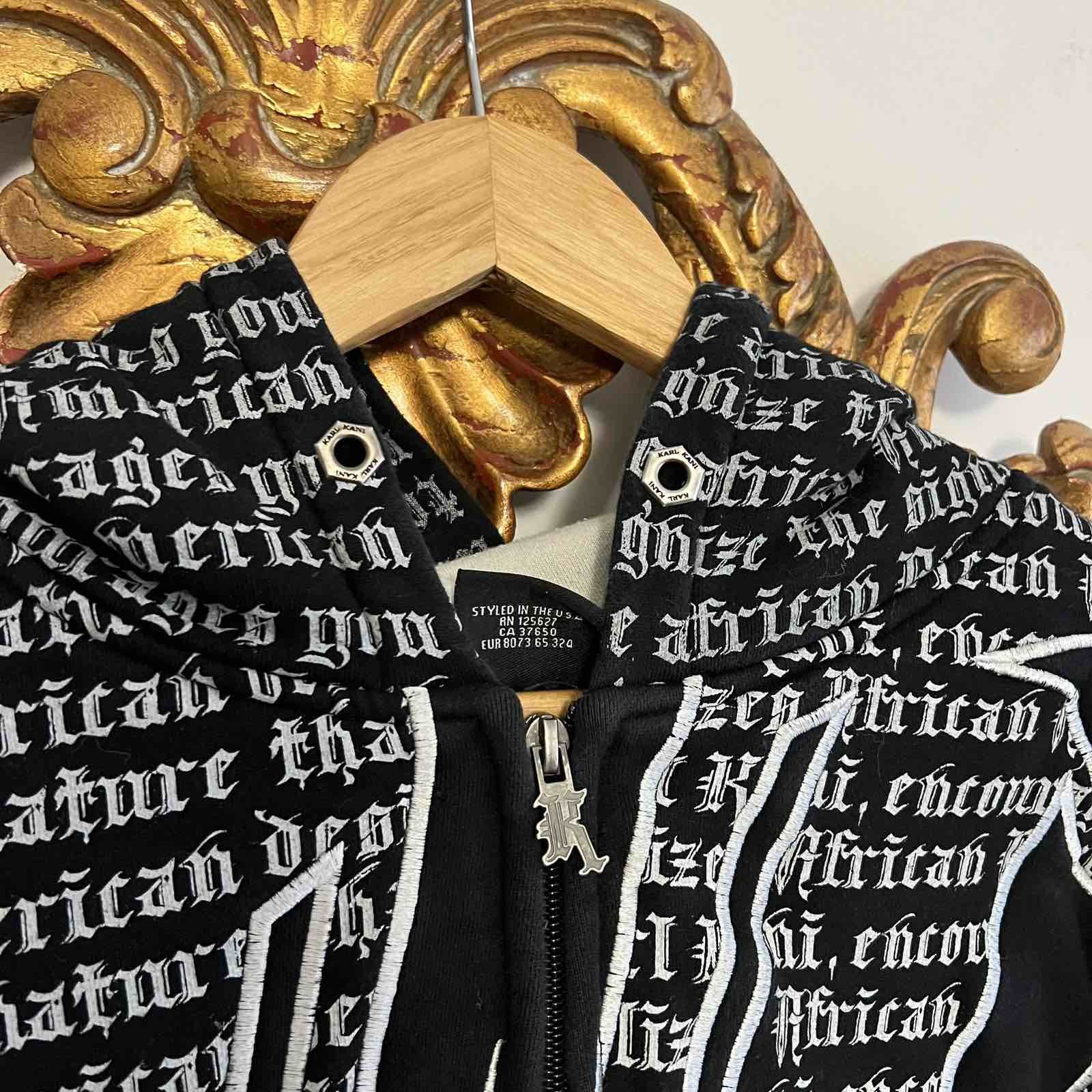 Karl Kani × Vintage Vintage Karl Kani Black Zip Hoodie Monogram Sz XL Size US XL / EU 56 / 4 - 3 Thumbnail