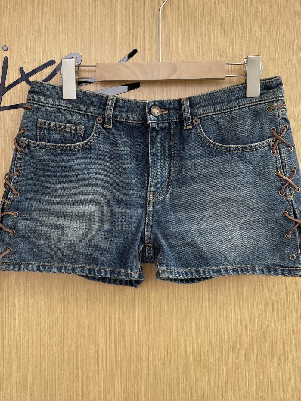 Saint Laurent Paris Saint Laurent Leather Laced Denim Shorts Size 29 Size 29" - 1 Thumbnail