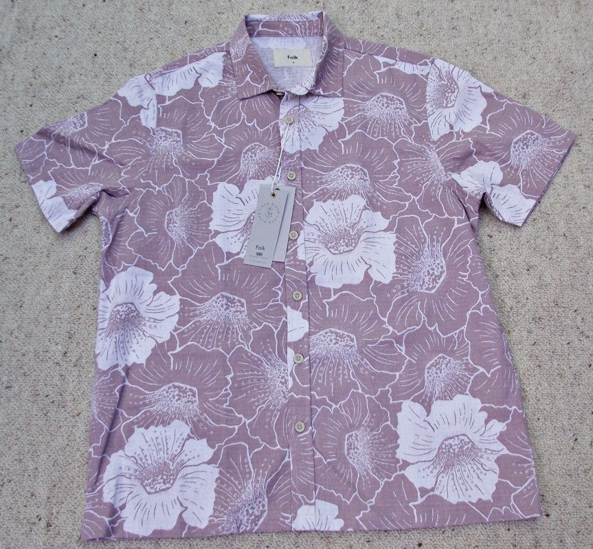 Folk Mens Linen Blend Maui Hawaiian Shirt Pink Floral $155 Size US M / EU 48-50 / 2 - 2 Thumbnail