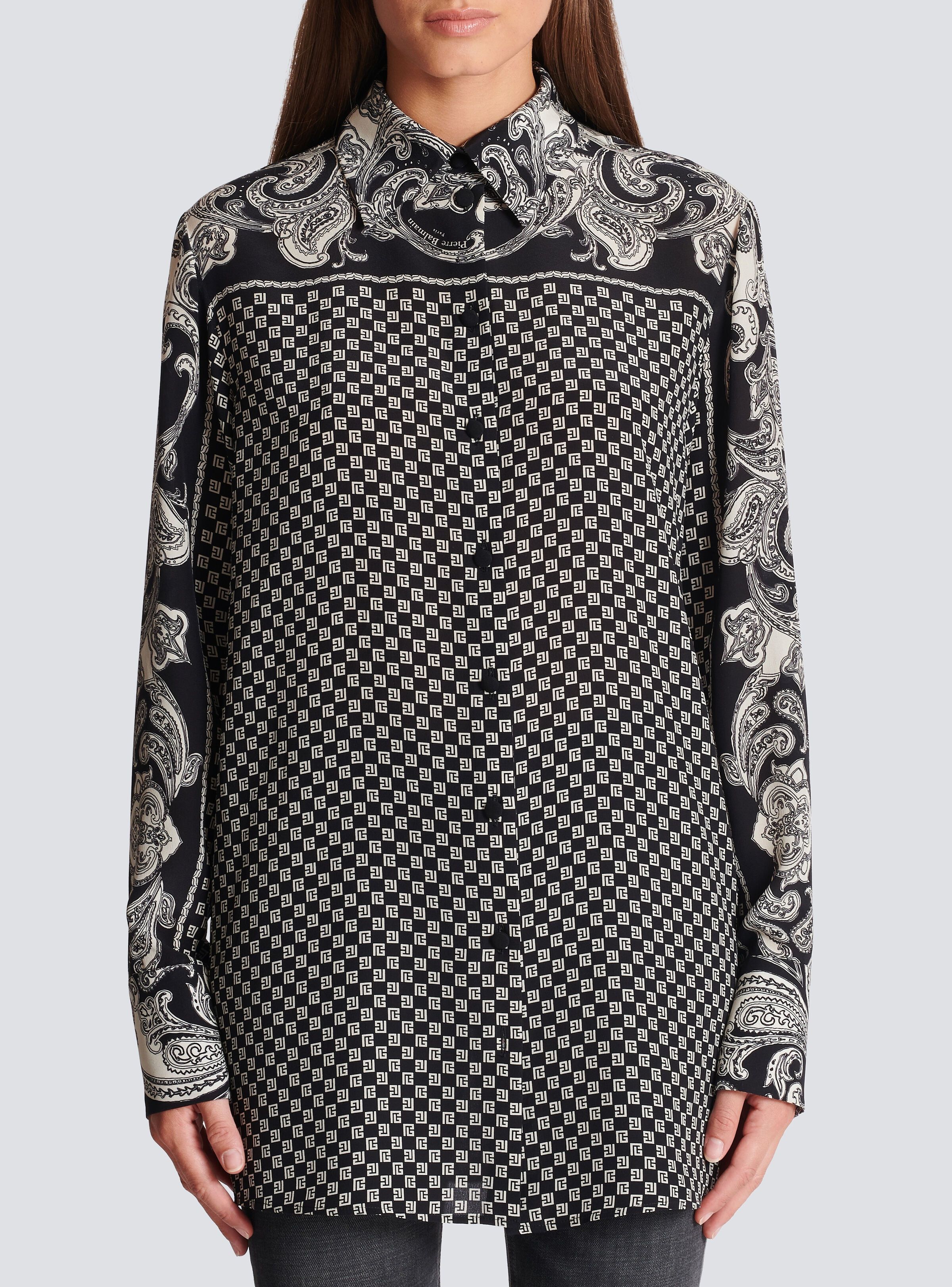 Balmain o1s1wg110825 Paisley Print Silk Shirt in Black Size S / US 4 / IT 40 - 3 Thumbnail