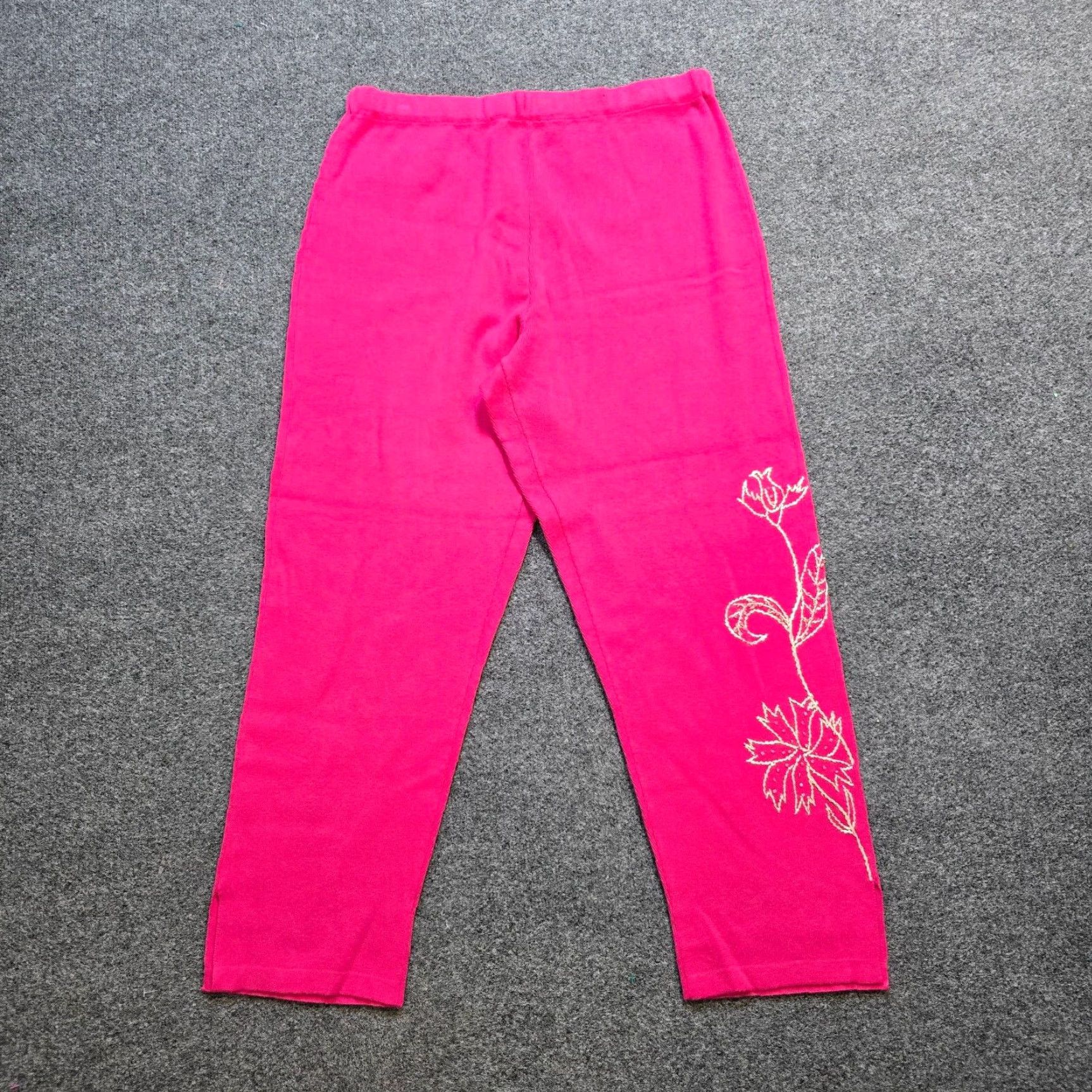 Vintage VINTAGE Storybook Knits Sweatpants Womens Size Large Pink Floral Embroidery Ramie Casual Size 36" / US 14 / IT 50 - 2 Thumbnail