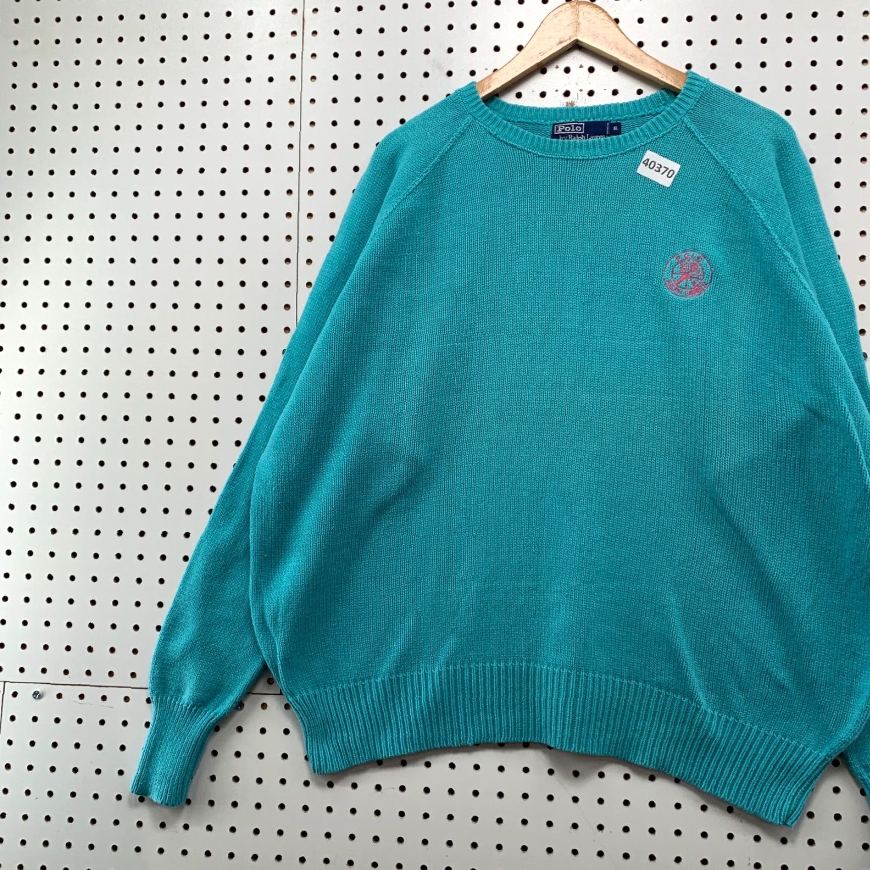 Polo Ralph Lauren VINTAGE Polo Ralph Lauren Sweater XL Blue Green Cookie Crest Knit Pullover Crew Neck Mens 26.5x26 Size US XL / EU 56 / 4 - 6 Thumbnail