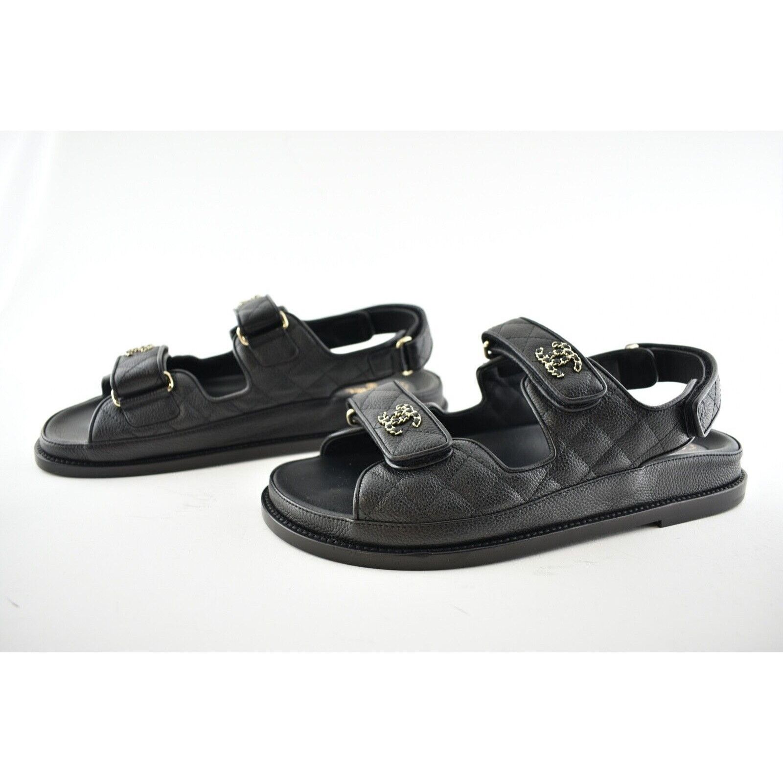 Chanel Chanel REV Black Caviar Gold CC Logo Mule Slide Strap Flat Size US 9.5 / IT 39.5 - 10 Thumbnail