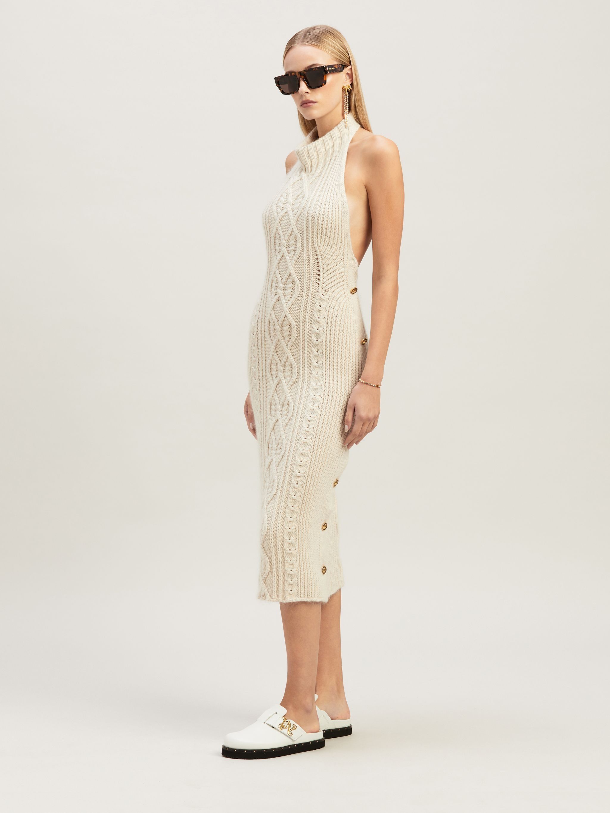 Palm Angels o1y1125 Midi Dress in Beige Size M / US 6-8 / IT 42-44 - 2 Thumbnail