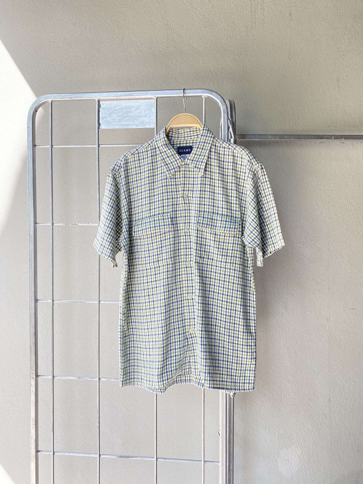 Beams Plus BEAMS Green, White, and Blue Checkered Short-Sleeve Shirt Size US M / EU 48-50 / 2 - 1 Thumbnail