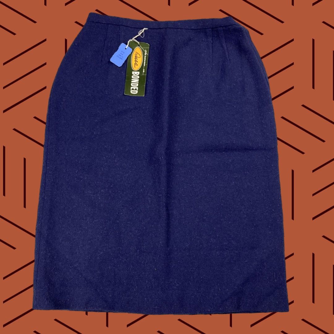 Vintage VINTAGE RUSS BONDED Wool/Nylon Mod Skirt Navy Blue 60s 28W Adult Women Size 28" / US 6 / IT 42 - 1 Thumbnail