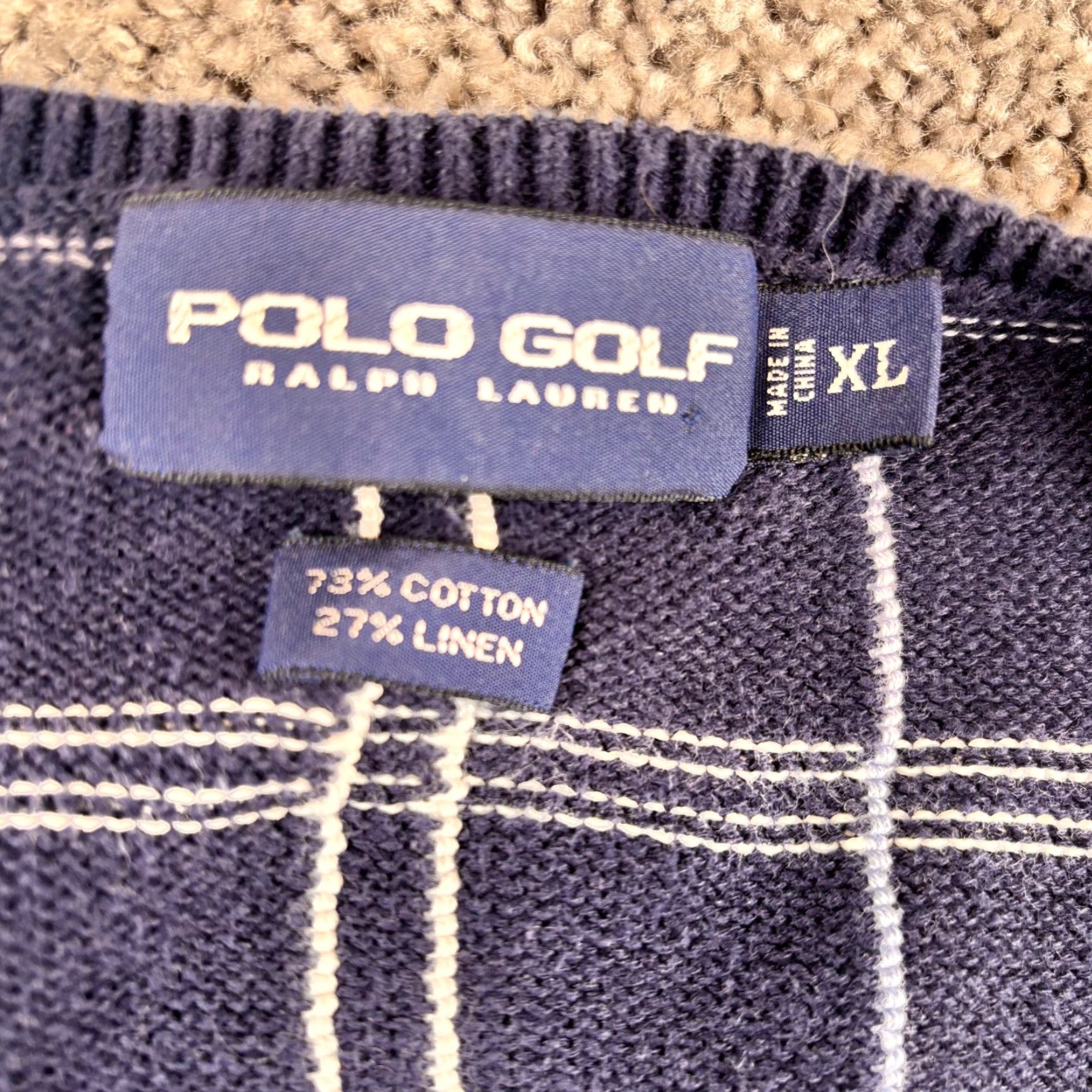 Polo Ralph Lauren VINTAGE Polo Ralph Lauren Sweater Vest Shirt Mens XL Navy Windowpane V Neck Linen 90s Size US XL / EU 56 / 4 - 3 Thumbnail
