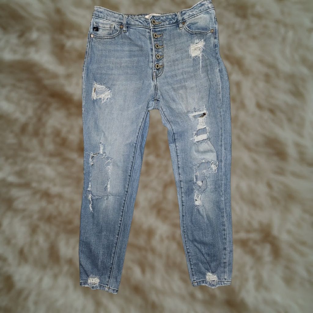 Vintage KanCan Jeans Skinny Ankle Women's 9/28 Blue Denim Distressed Button Fly Stretch Shirts? Size 30" / US 8 / IT 44 - 1 Thumbnail