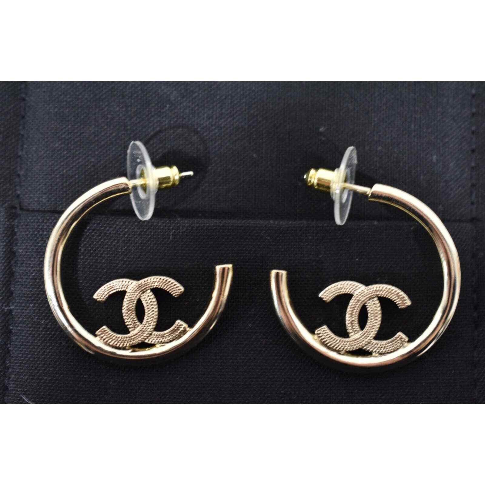 Chanel Chanel Gold Metal Dangle Drop Statement Hoop Earrings Size ONE SIZE - 3 Thumbnail