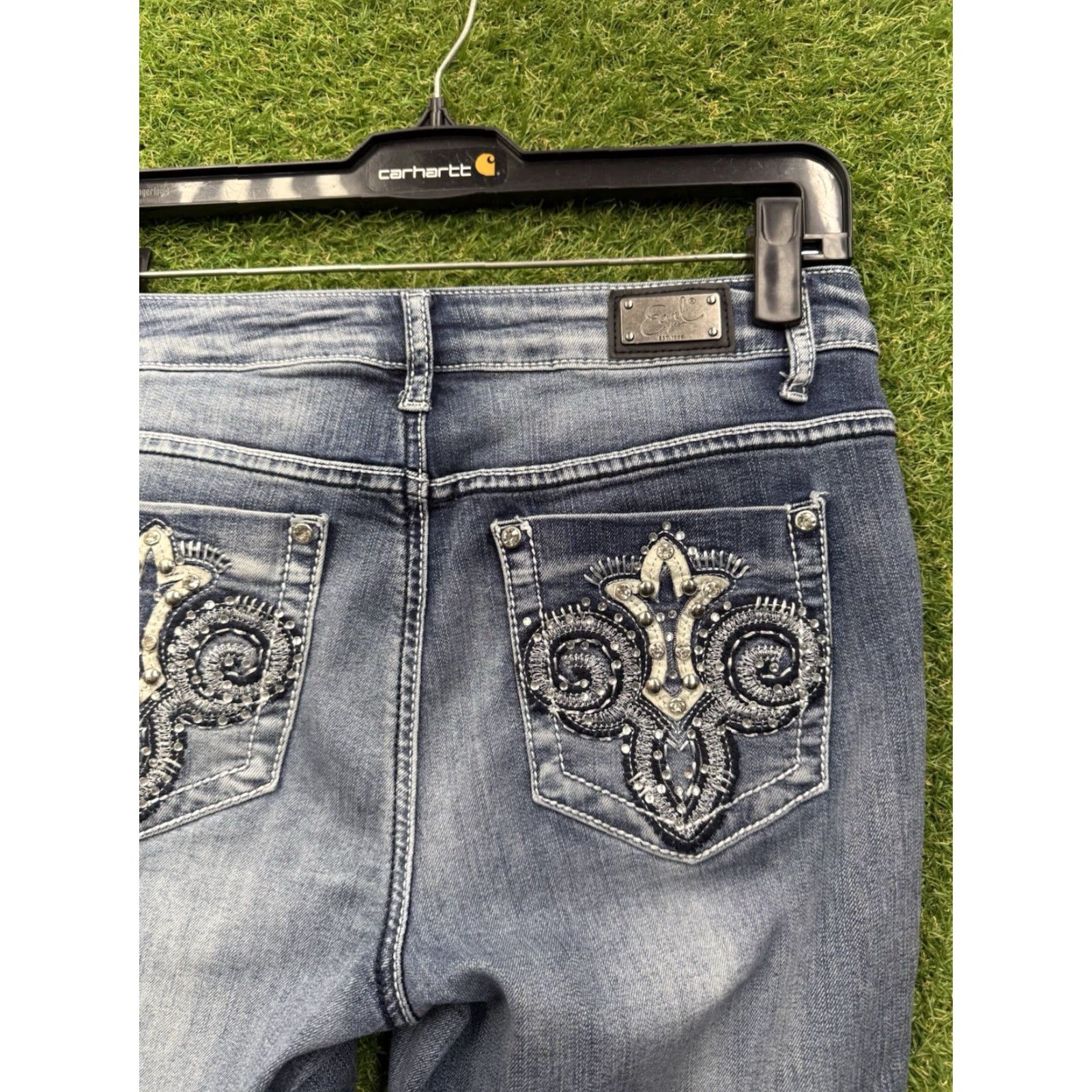 Vintage Earl Jean Womens Jeans Slim Boot 6 Medium Wash Flap Pockets Embroidered Size 28" / US 6 / IT 42 - 3 Thumbnail