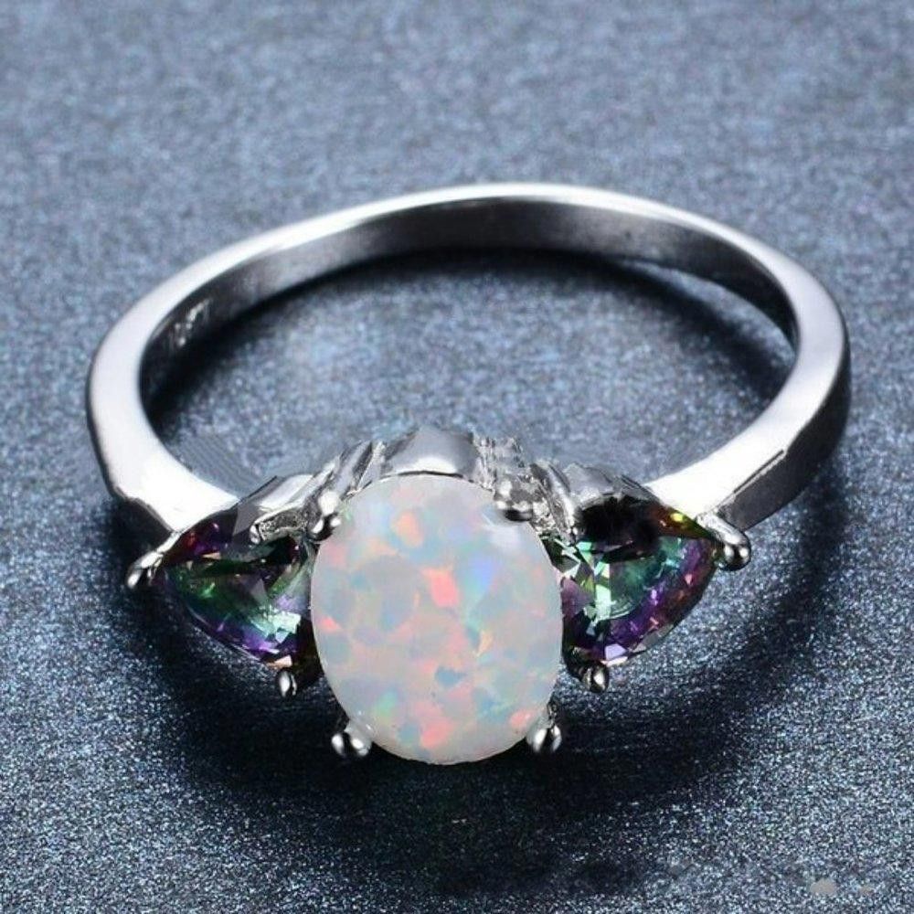 Designer White Opal & Heart Shaped Mystical Topaz Ring - Size 7 Size ONE SIZE - 7 Thumbnail