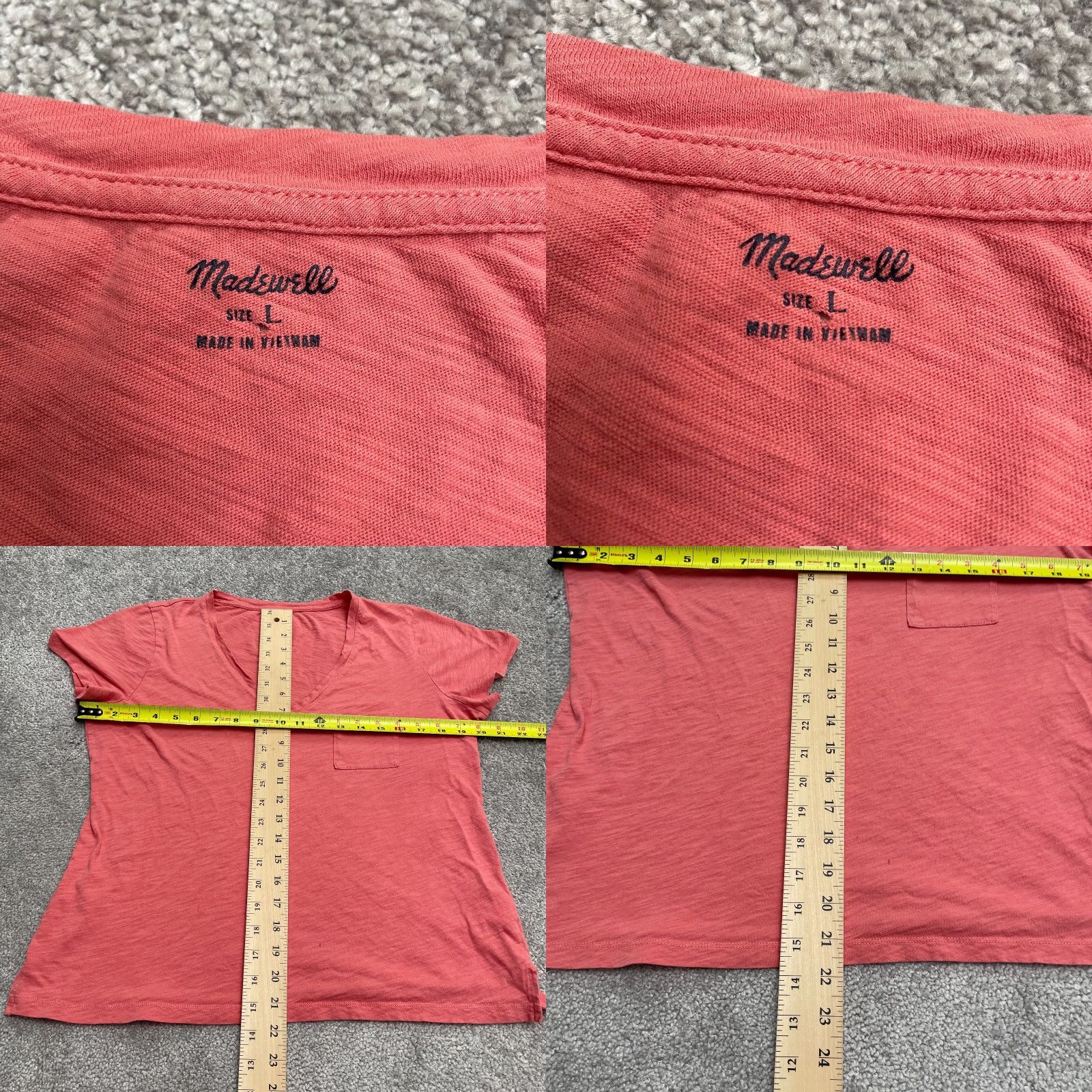 Madewell Madewell Basic T-Shirt Womens Large Solid Peach V-Neck Casual 100% Cotton Tee Size L / US 10 / IT 46 - 8 Thumbnail
