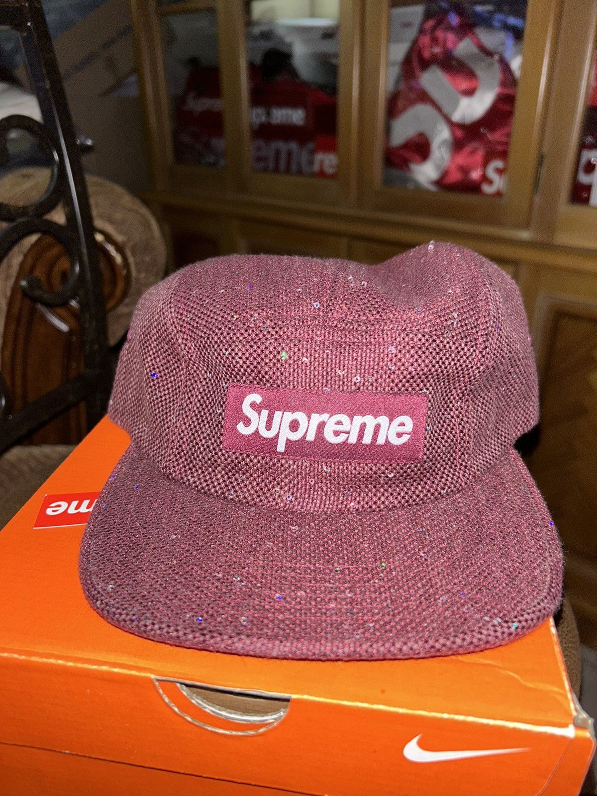 Supreme Supreme Sequins Camp Cap Burgundy FW16 NEW WITH TAGS Size ONE SIZE - 1 Thumbnail