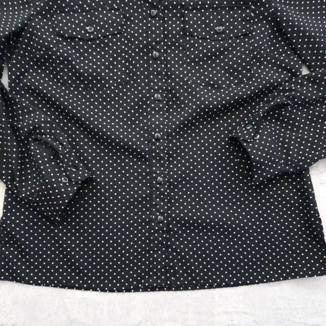 Vintage Notations Petite Shirt Womens PM Black Polka Dot Long Sleeve Button-Up Collared Pocketed NM Size M / US 6-8 / IT 42-44 - 3 Thumbnail