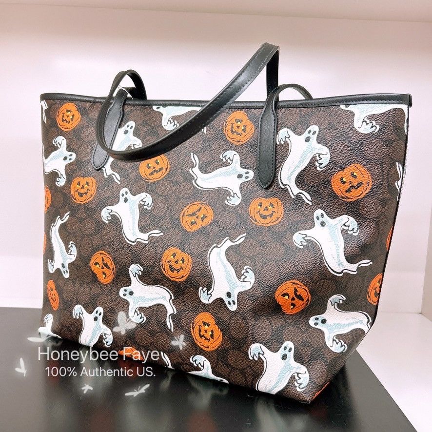 Coach City Tote Bag In Signature Canvas With Halloween Print CCE69 Size ONE SIZE - 3 Thumbnail