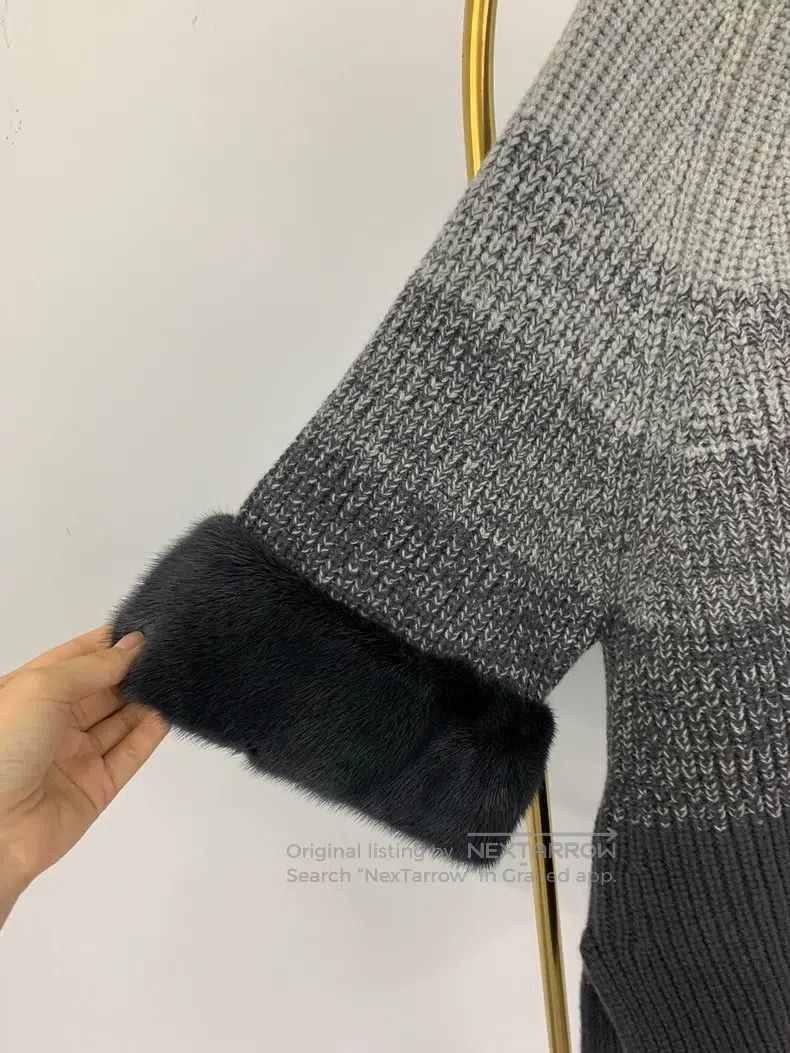 Fendi Fendi Gray color block striped mink fur knit sweater Size S / US 4 / IT 40 - 2 Thumbnail