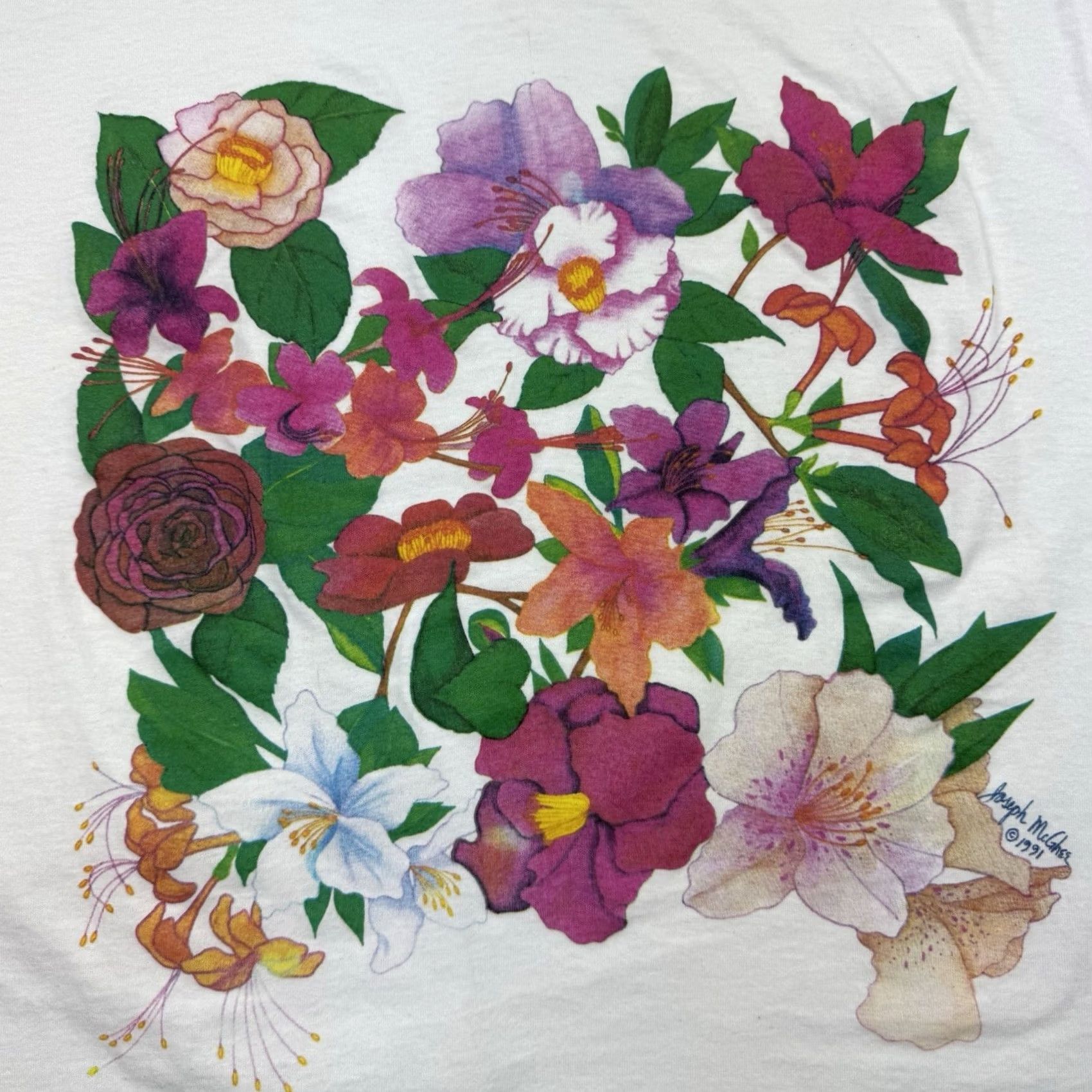 Vintage VINTAGE Screen Stars T-Shirt Mens Adult XL White 90s Floral Nature Garden Outdoor Graphic Print Short Sleeve Crew Neck Size US XL / EU 56 / 4 - 2 Thumbnail