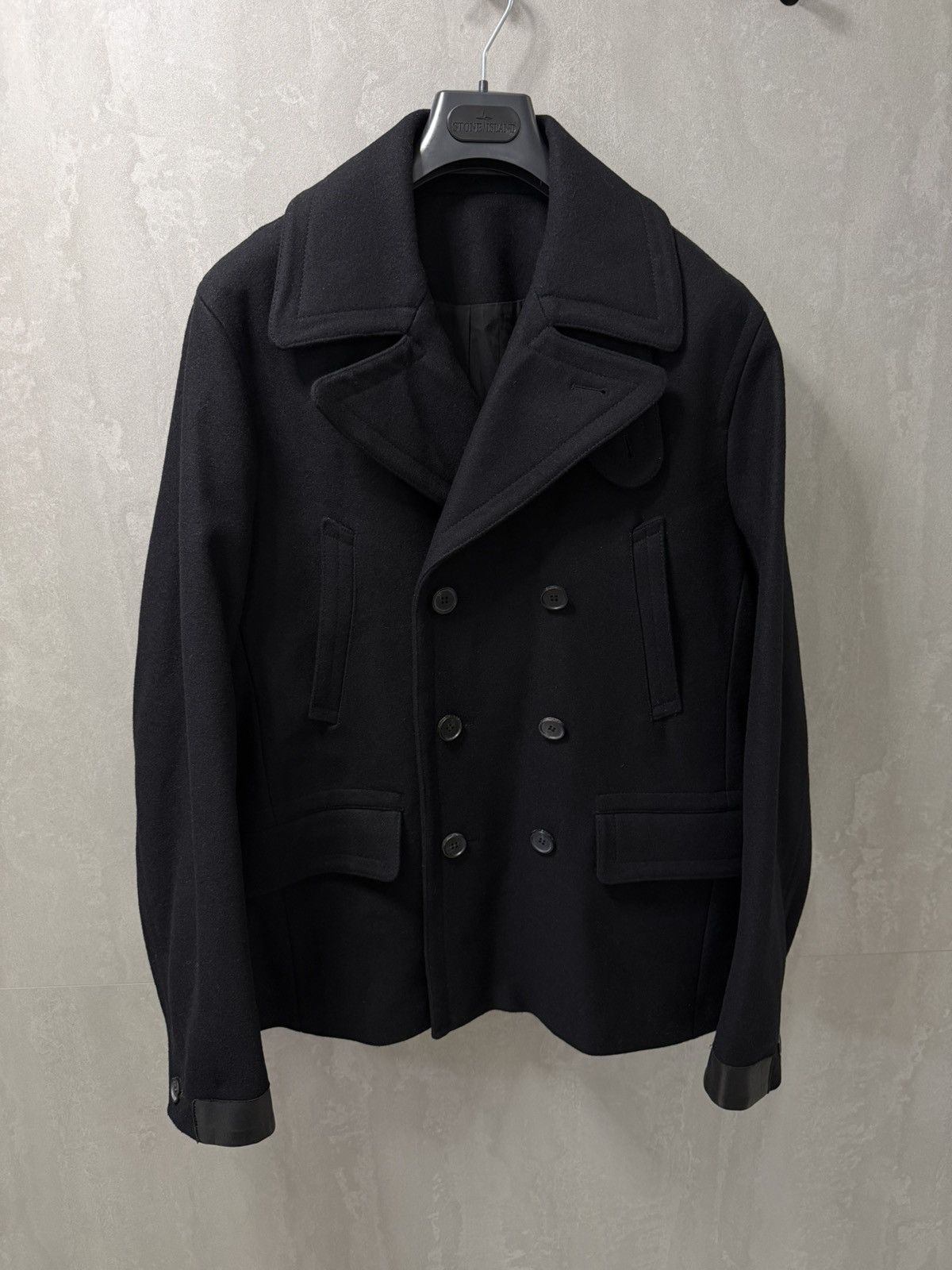Allsaints AllSaints Felix Double Breasted Lamb Leather Trim Peacoat Size US L / EU 52-54 / 3 - 2 Thumbnail